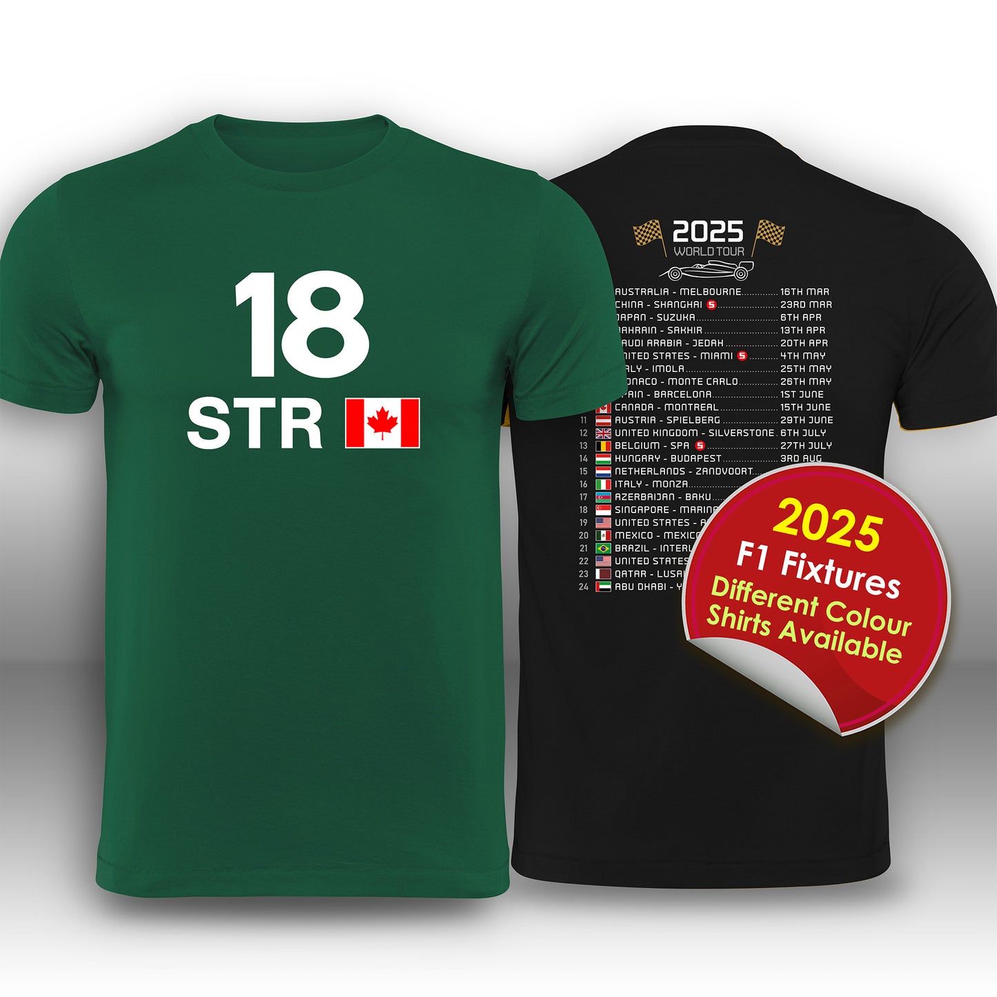 Lance Stroll 2025 Race Calendar Formula 1 F1 T-Shirt