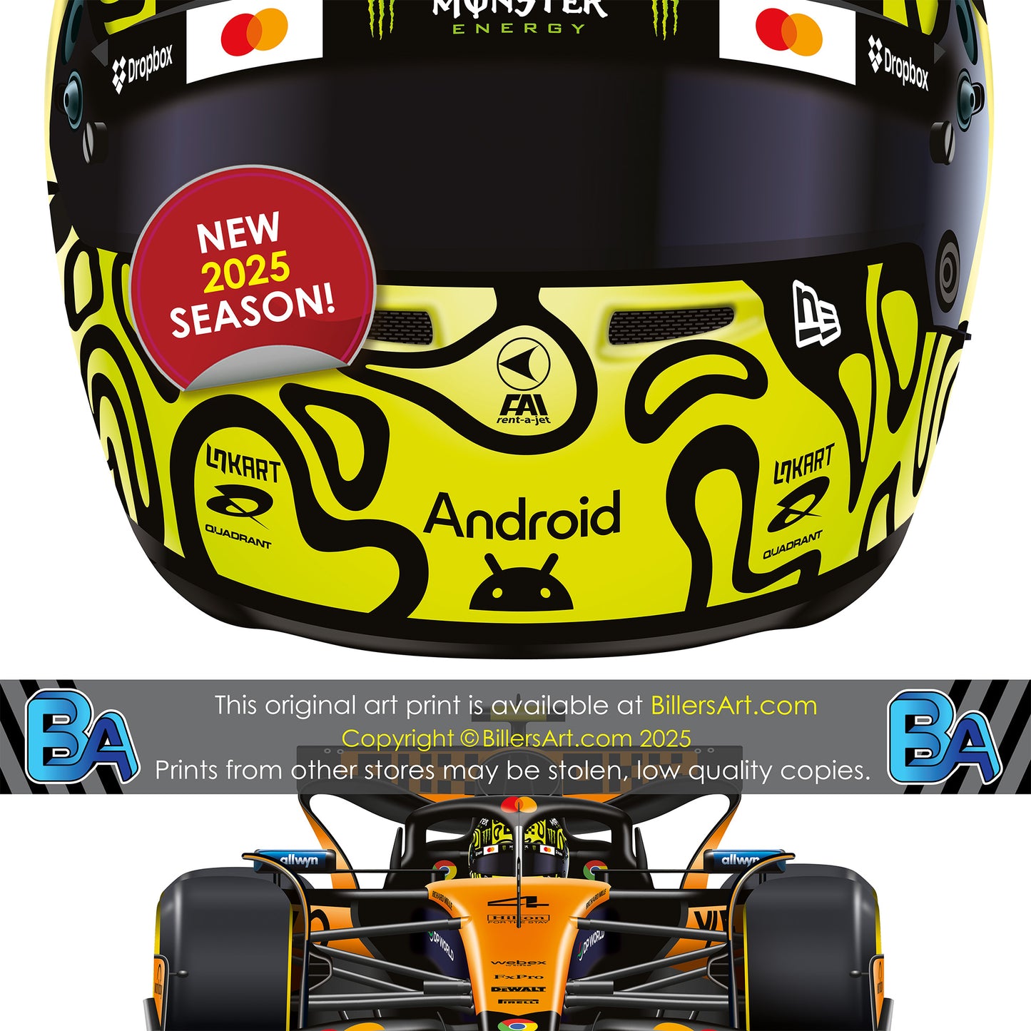 Lando Norris Formula 1 Racing Helmet 2025 McLaren Print