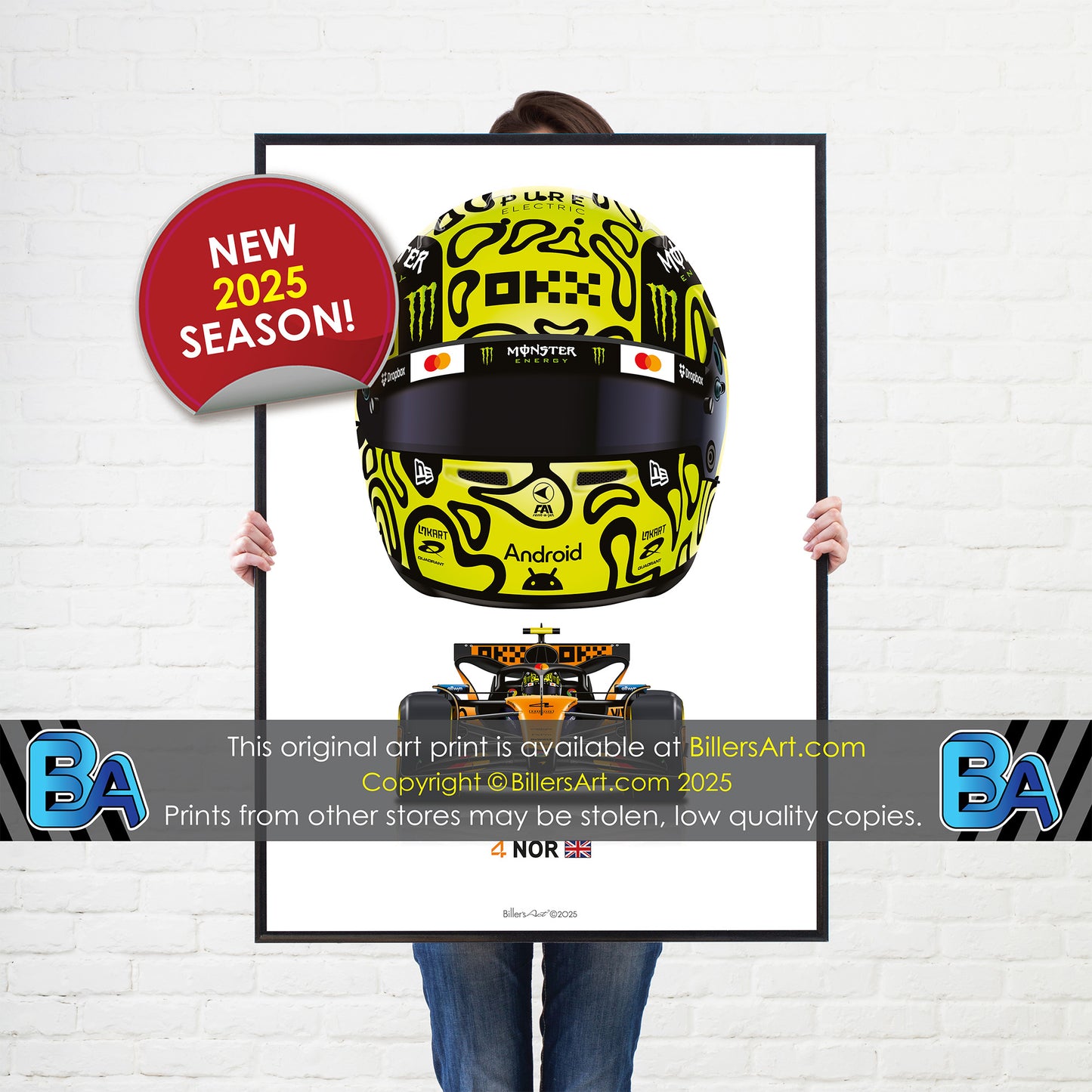 Lando Norris Formula 1 Racing Helmet 2025 McLaren Print