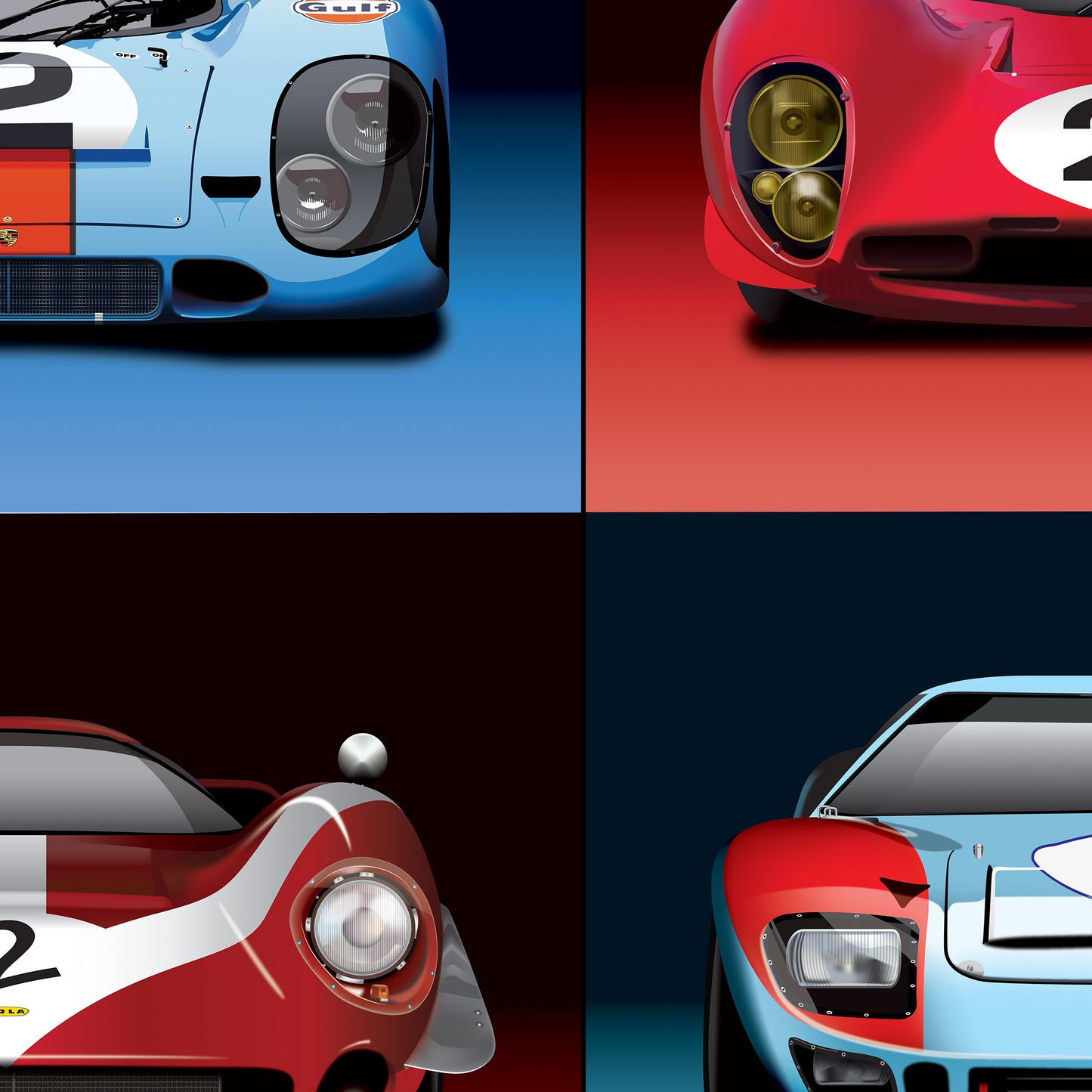 Endurance Set of 4 Classic Racing Cars Poster - Biller's Art