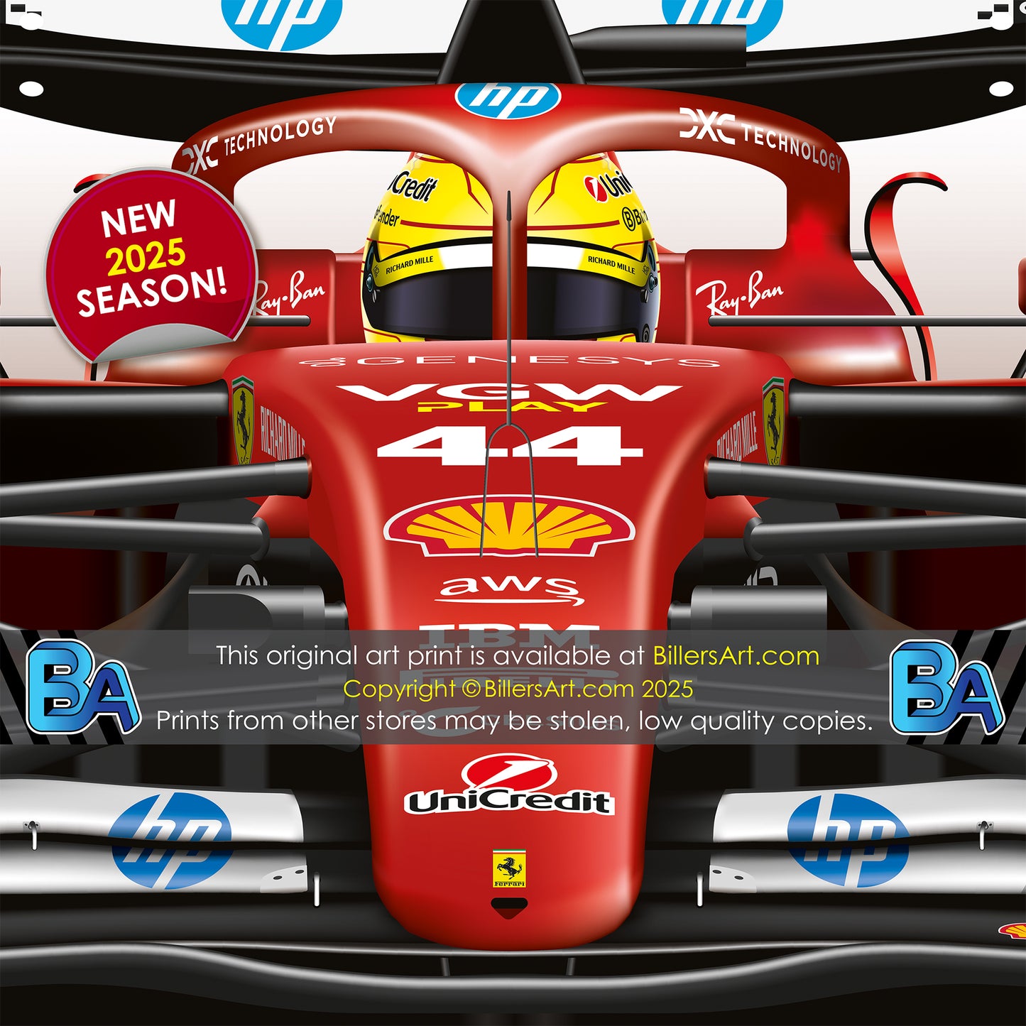 Lewis Hamilton Formula Ferrari 2025 Racing Car Print