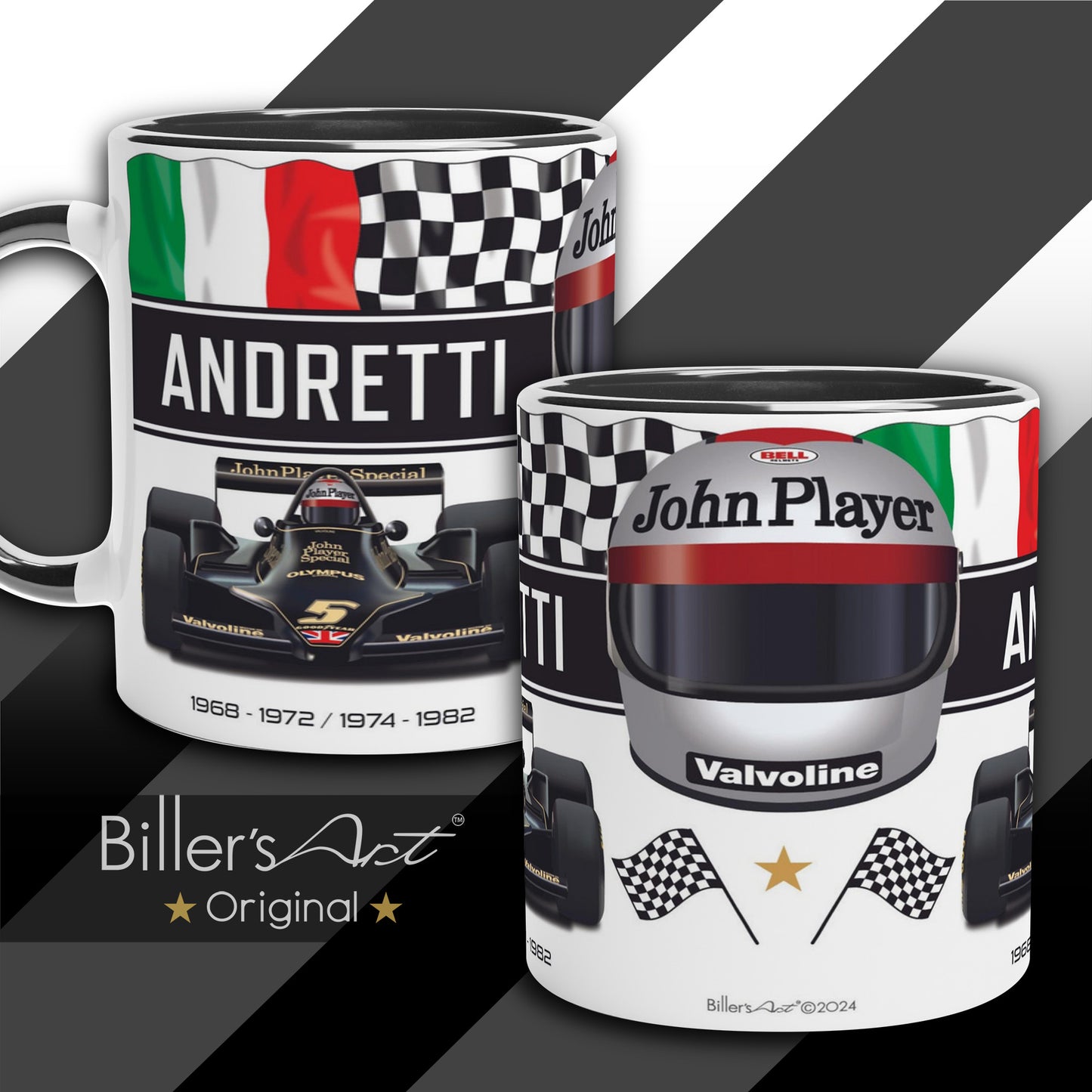 Classic World Champion Mario Andretti's Car & Helmet Formula 1 Mug