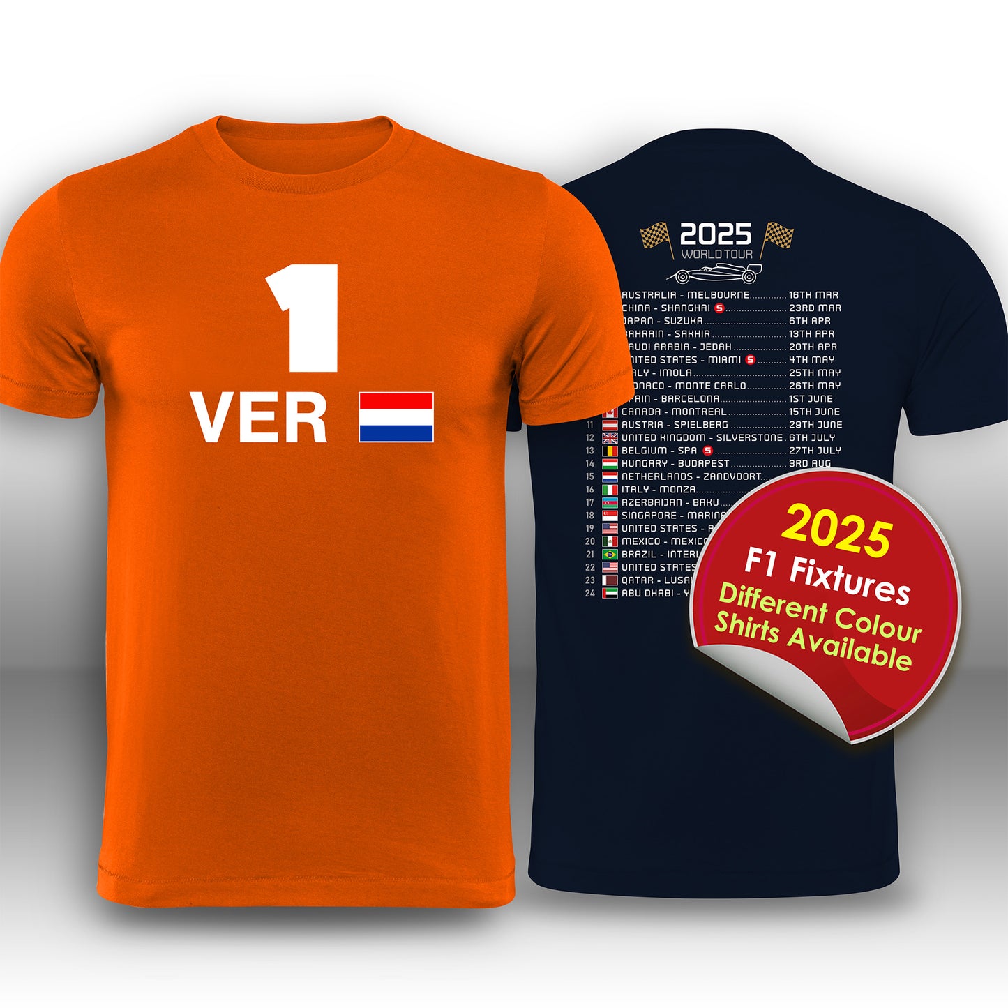 Max Verstappen 2025 Race Calendar Formula 1 F1 T-Shirt Tee Shirt T Shirt