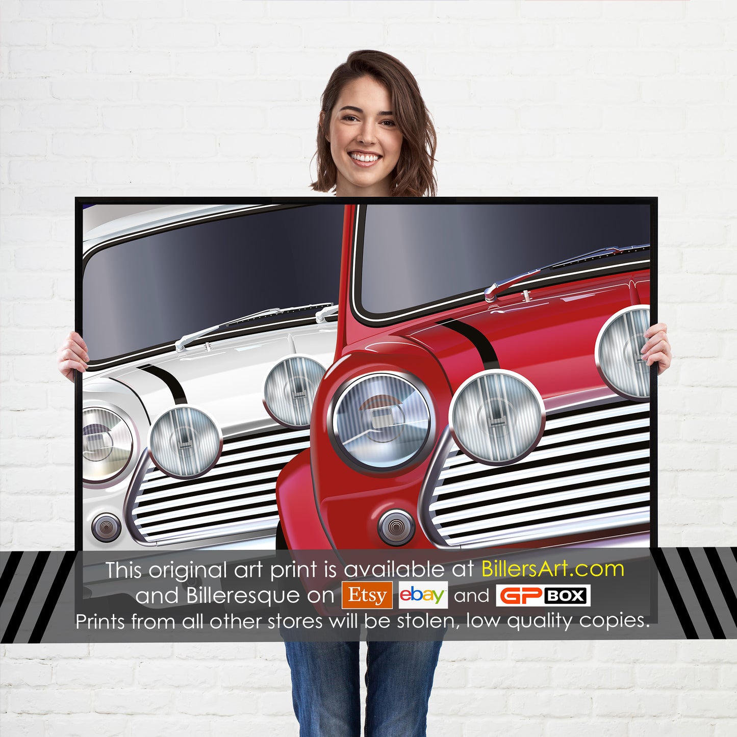 Mini Cooper S Classic Car High Quality Colourful Illustration Poster
