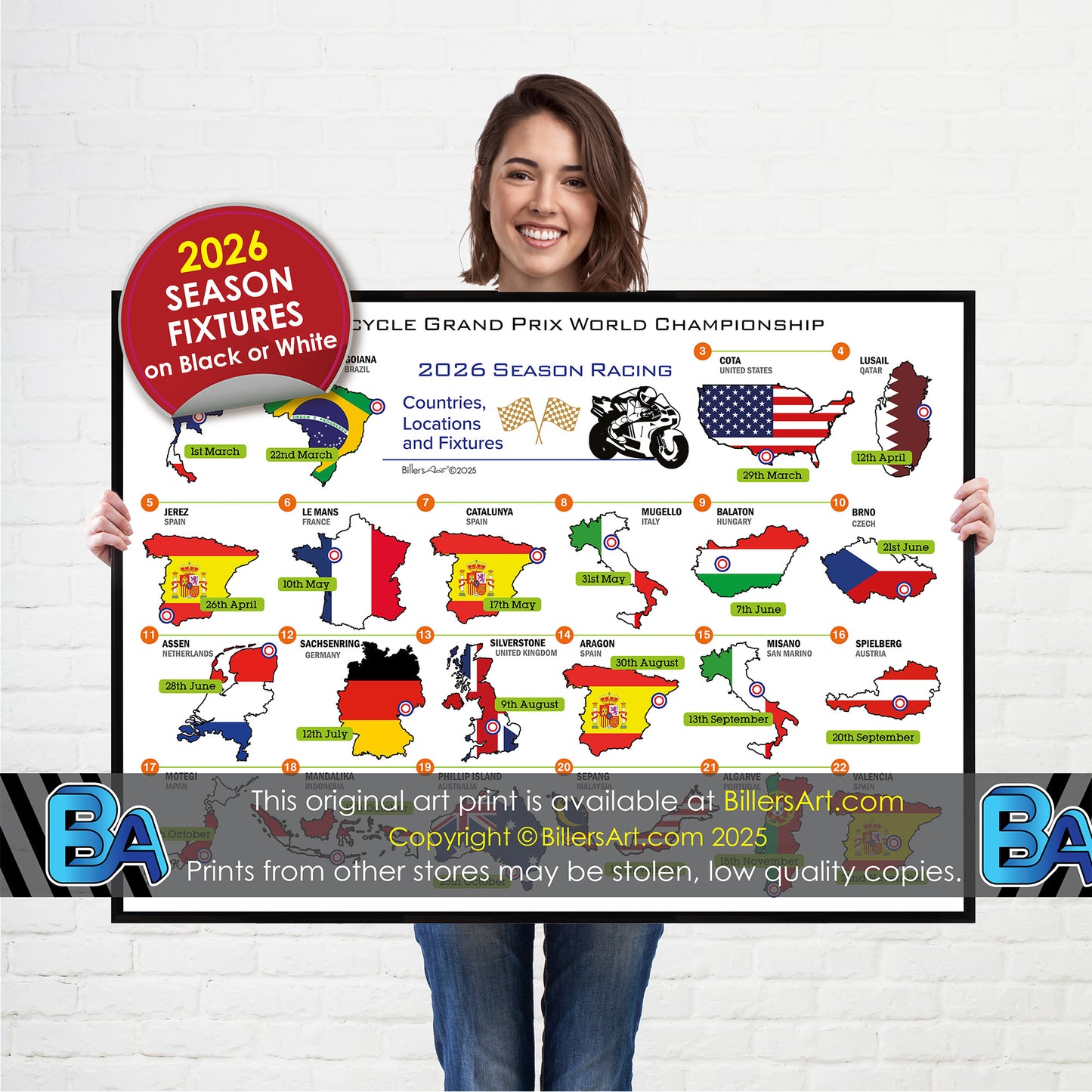 MotoGP 2026 Landscape Wall Calendar Countries Locations and Fixtures