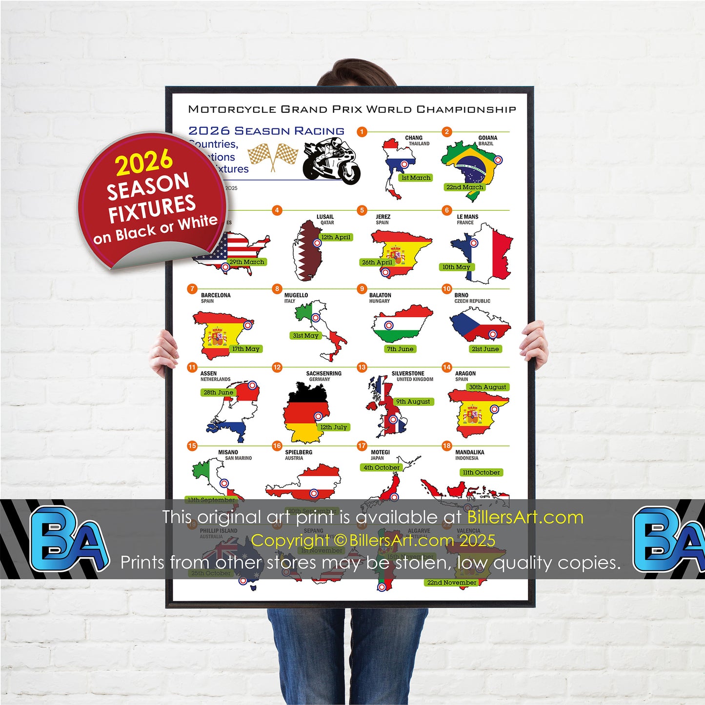 MotoGP 2026 Portrait Wall Calendar Countries Locations and Fixtures