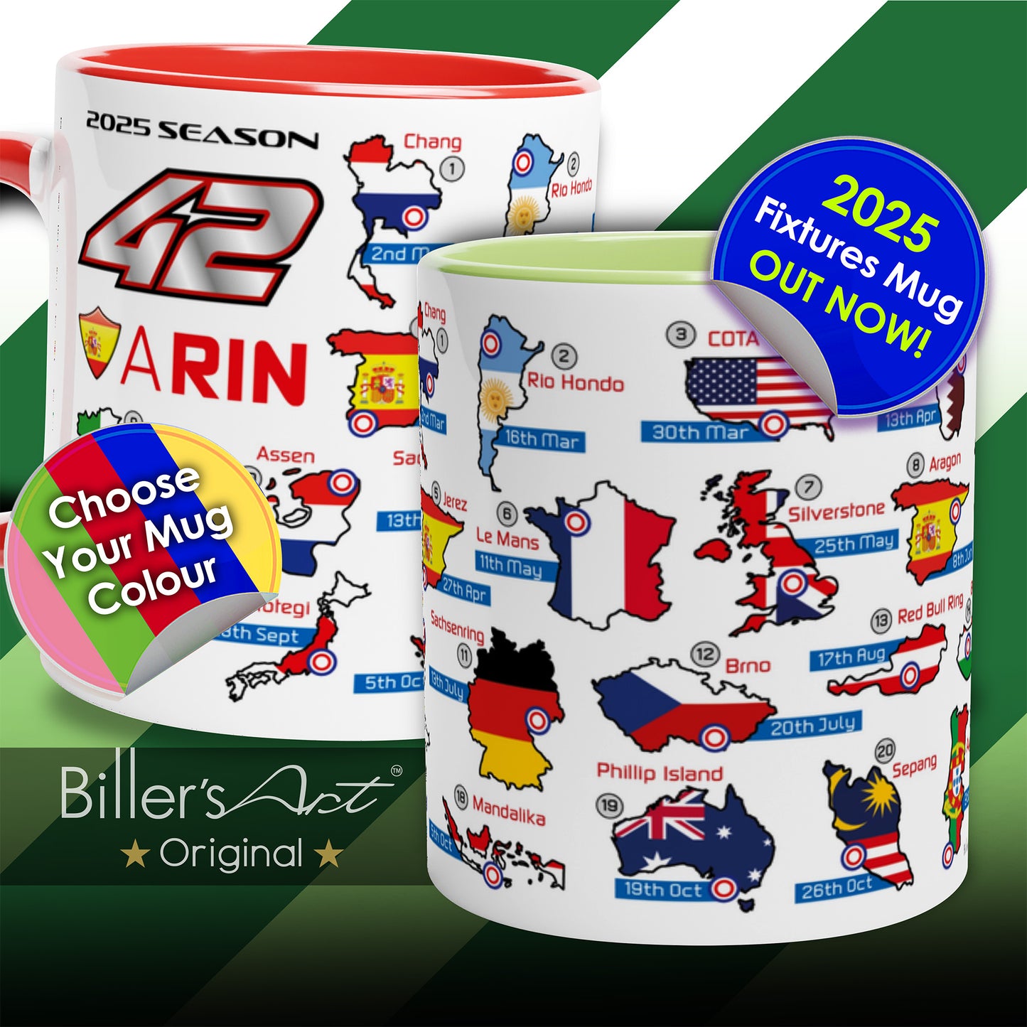 Alex Rins MotoGP 2025 Season Fixtures Racing Calendar Mug