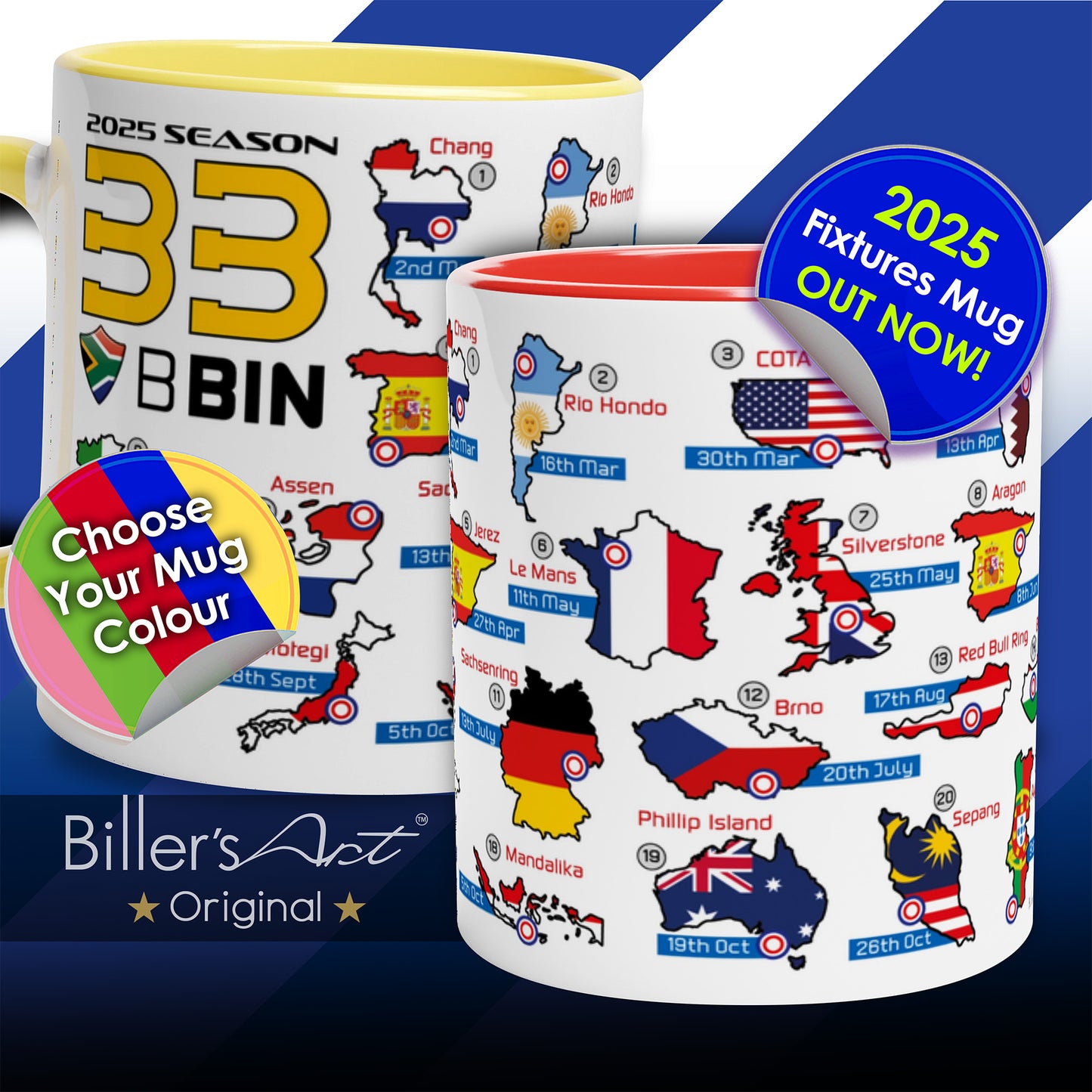 Brad Binder MotoGP 2025 Season Fixtures Racing Calendar Mug