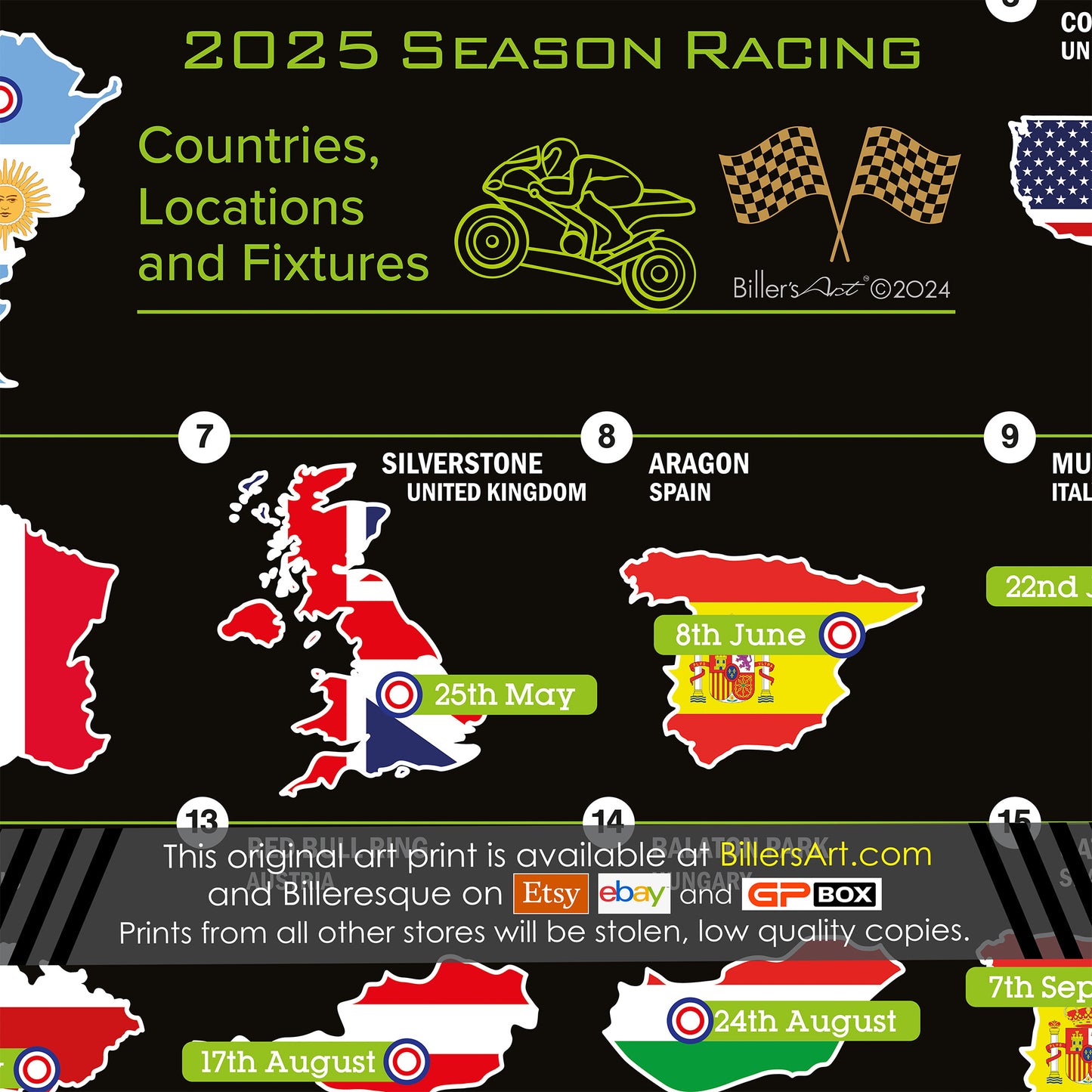 MotoGP 2025 Landscape Wall Calendar Countries Locations and Fixtures