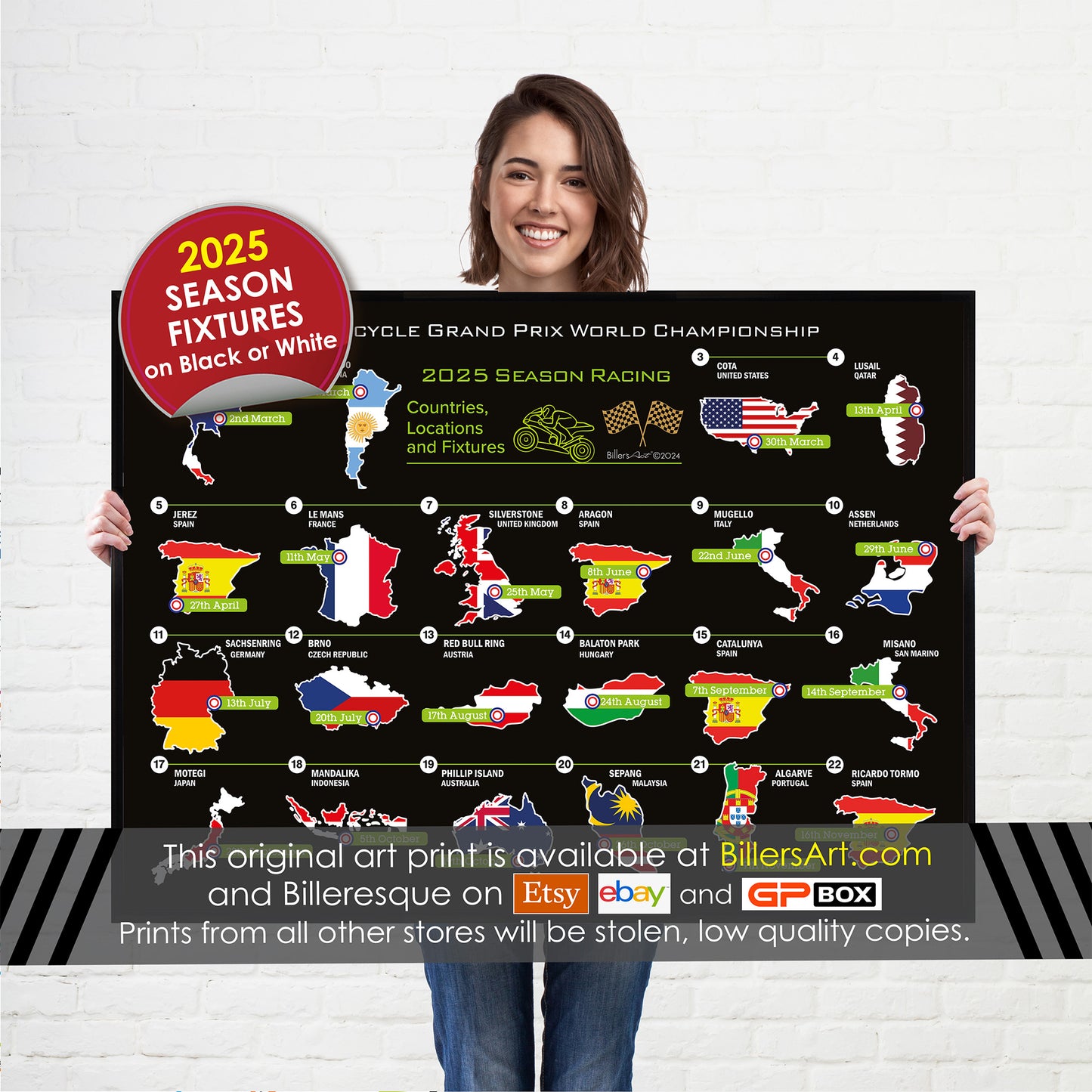 MotoGP 2025 Landscape Wall Calendar Countries Locations and Fixtures