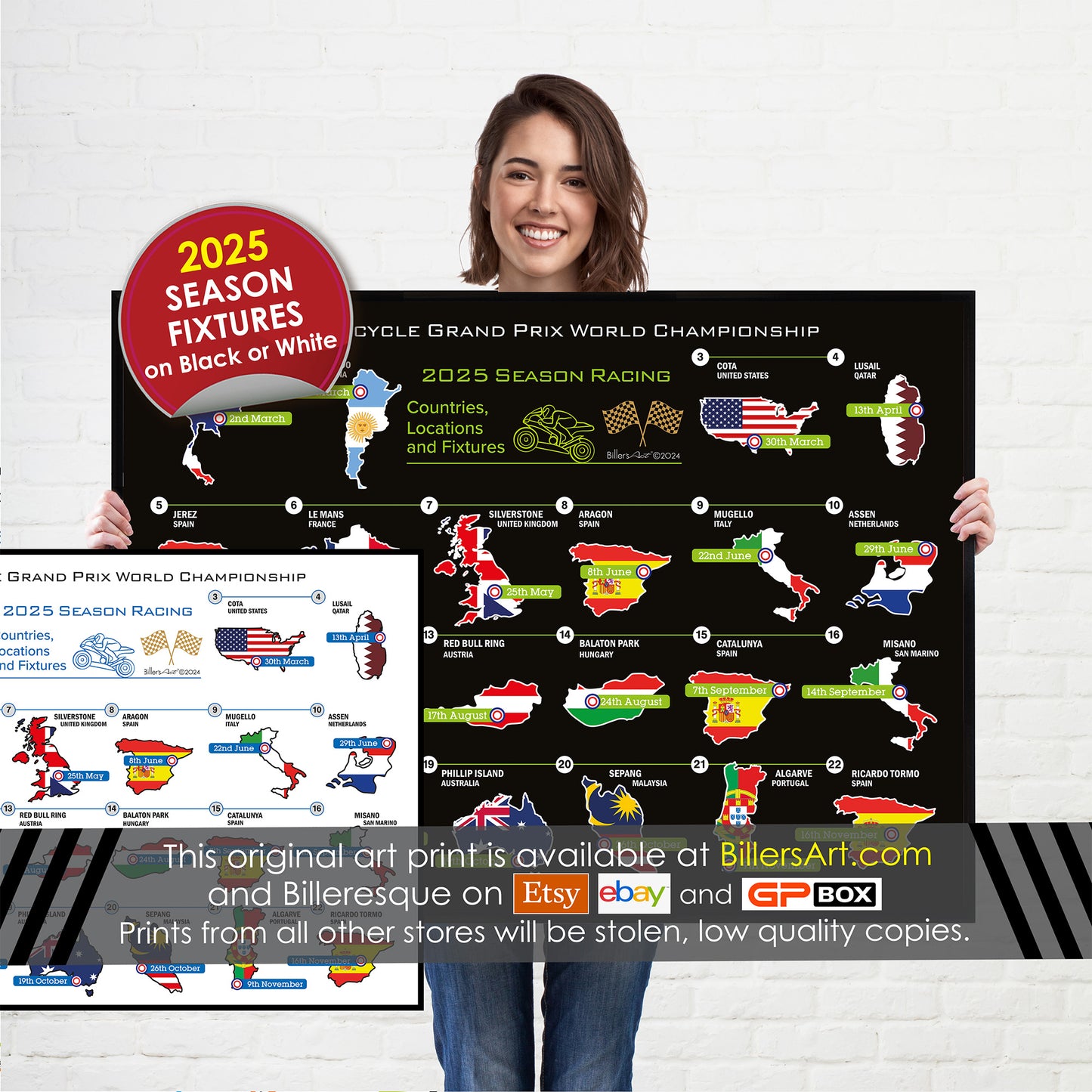 MotoGP 2025 Landscape Wall Calendar Countries Locations and Fixtures