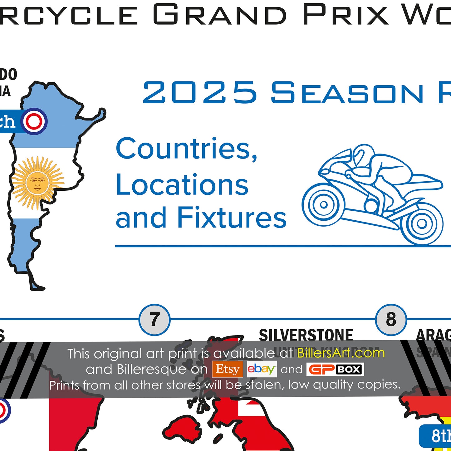 MotoGP 2025 Landscape Wall Calendar Countries Locations and Fixtures