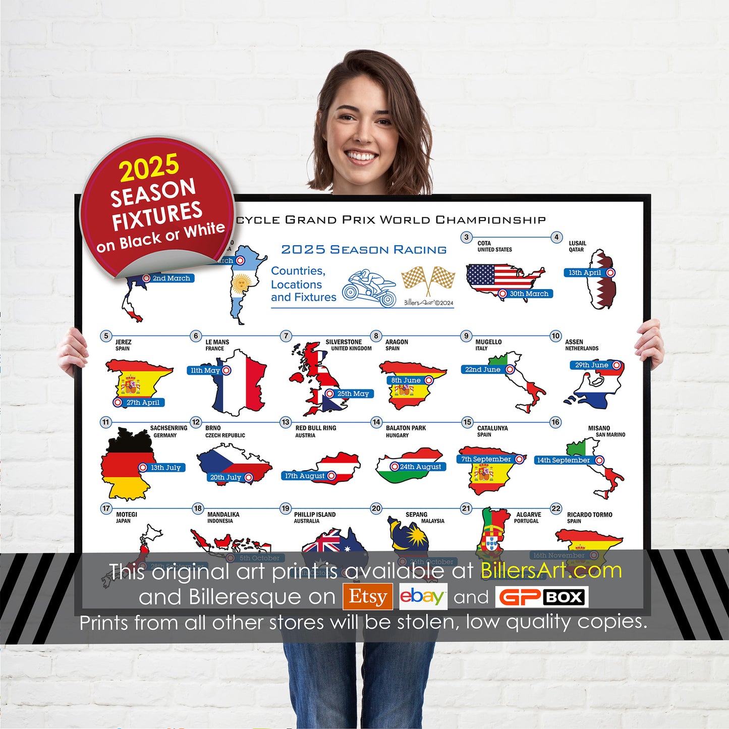 MotoGP 2025 Landscape Wall Calendar Countries Locations and Fixtures