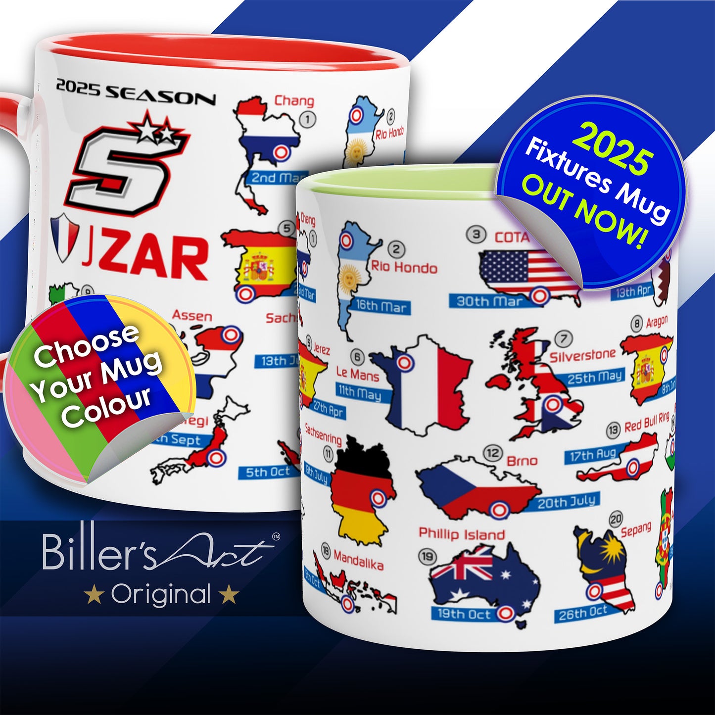 Johann Zarco MotoGP 2025 Season Fixtures Racing Calendar Mug
