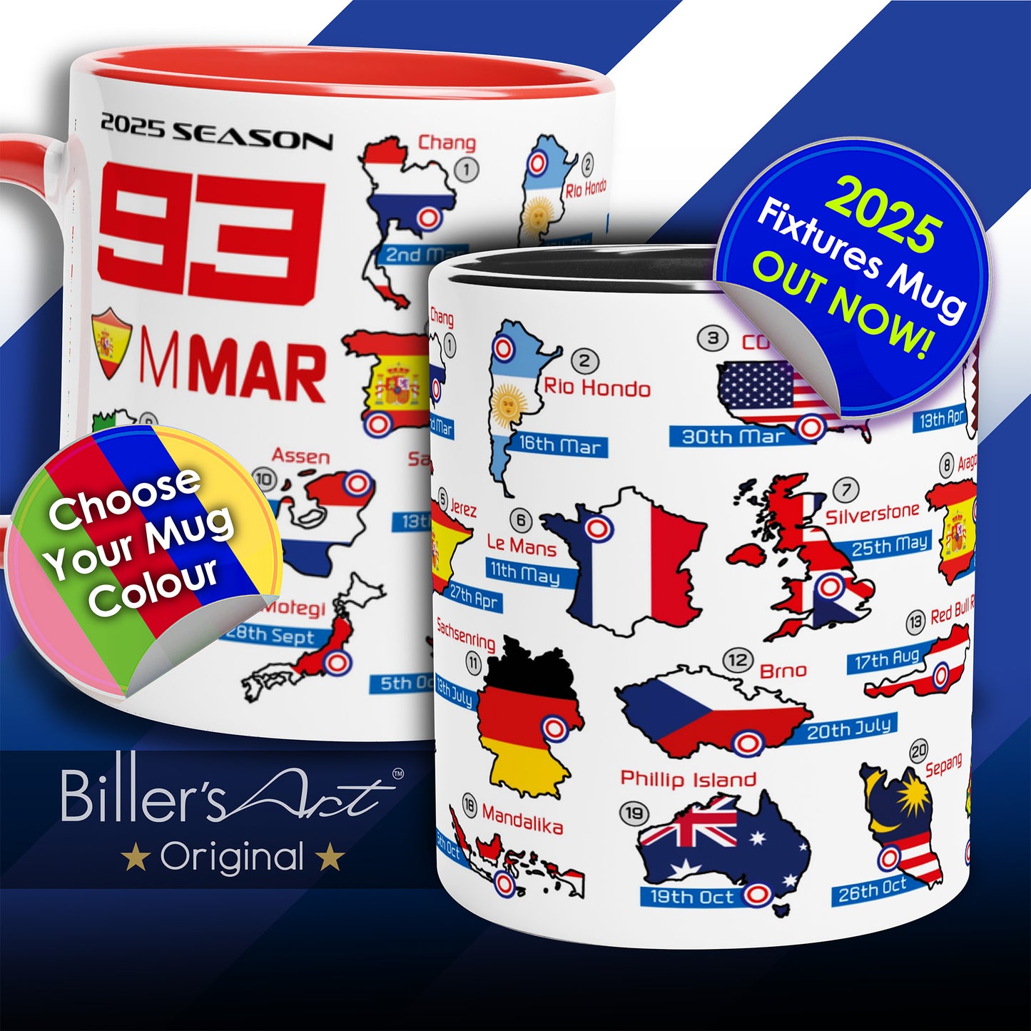 Marquez 93 MotoGP 2025 Season Fixtures Racing Calendar Marc Mug