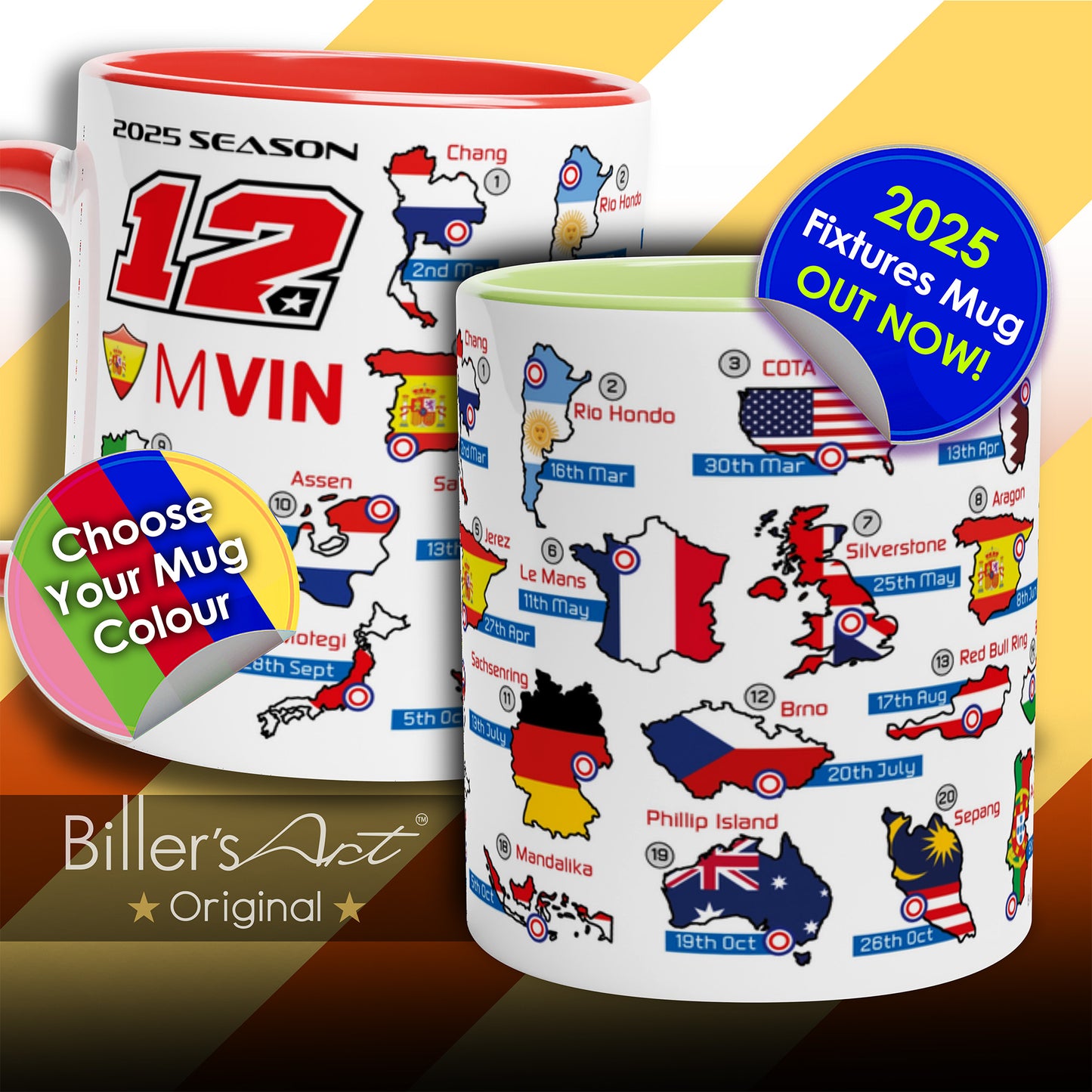 Maverick Vinales MotoGP 2025 Season Fixtures Racing Calendar Mug