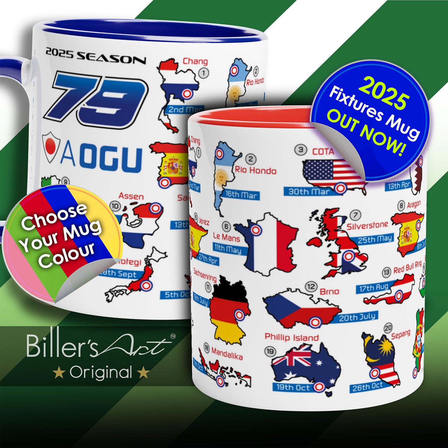 Miguel Ai Ogura MotoGP 2025 Season Fixtures Racing Calendar Mug