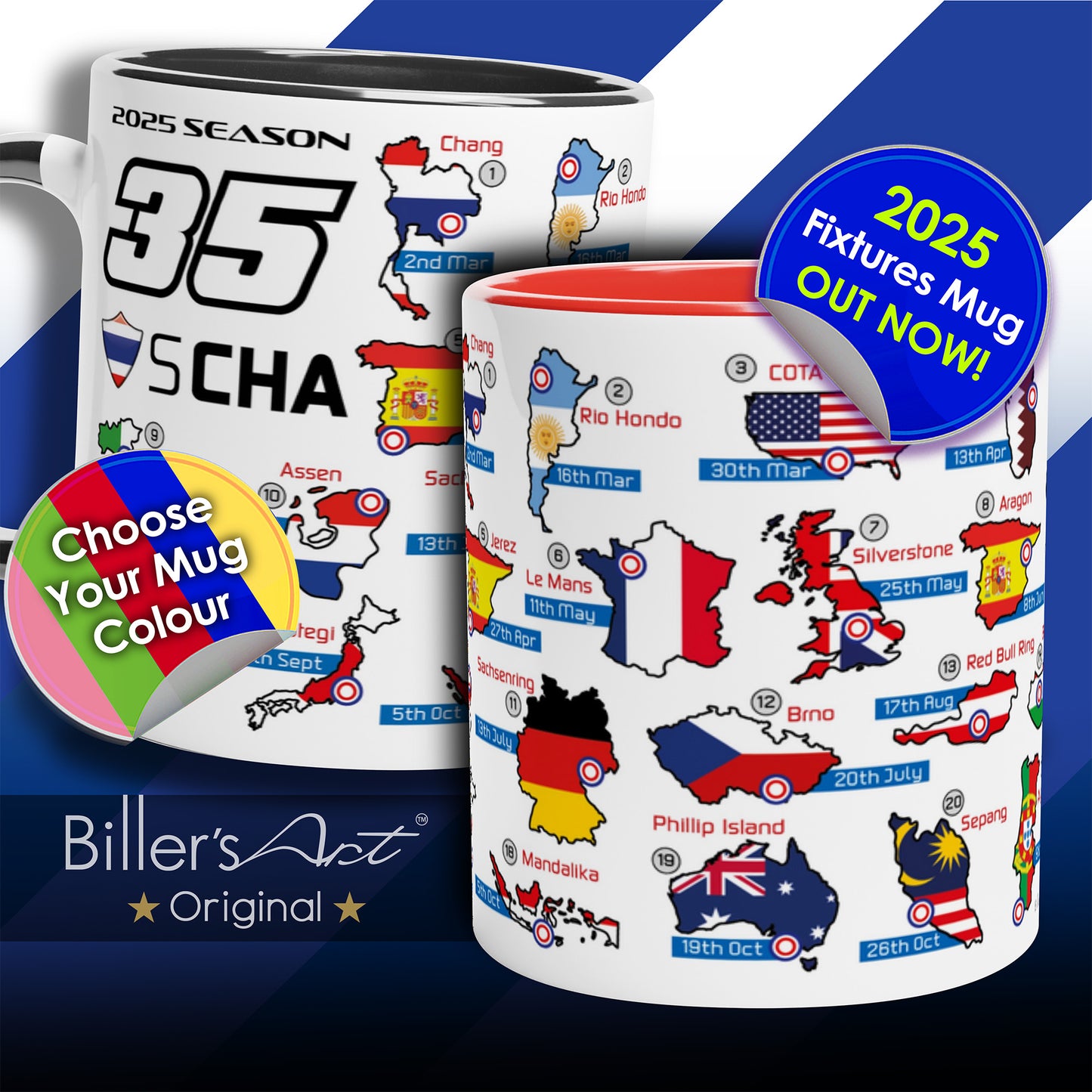 Somkiat Chantra MotoGP 2025 Season Fixtures Racing Calendar Mug