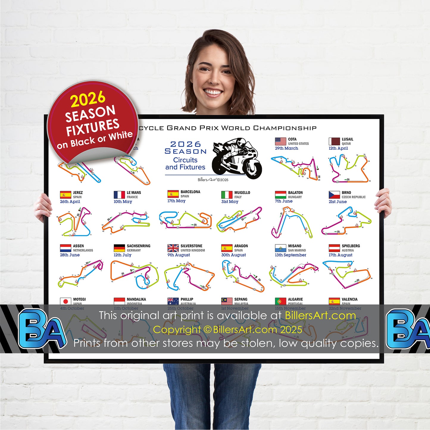 MotoGP 2026 Landscape Circuit Wall Calendar Fixtures