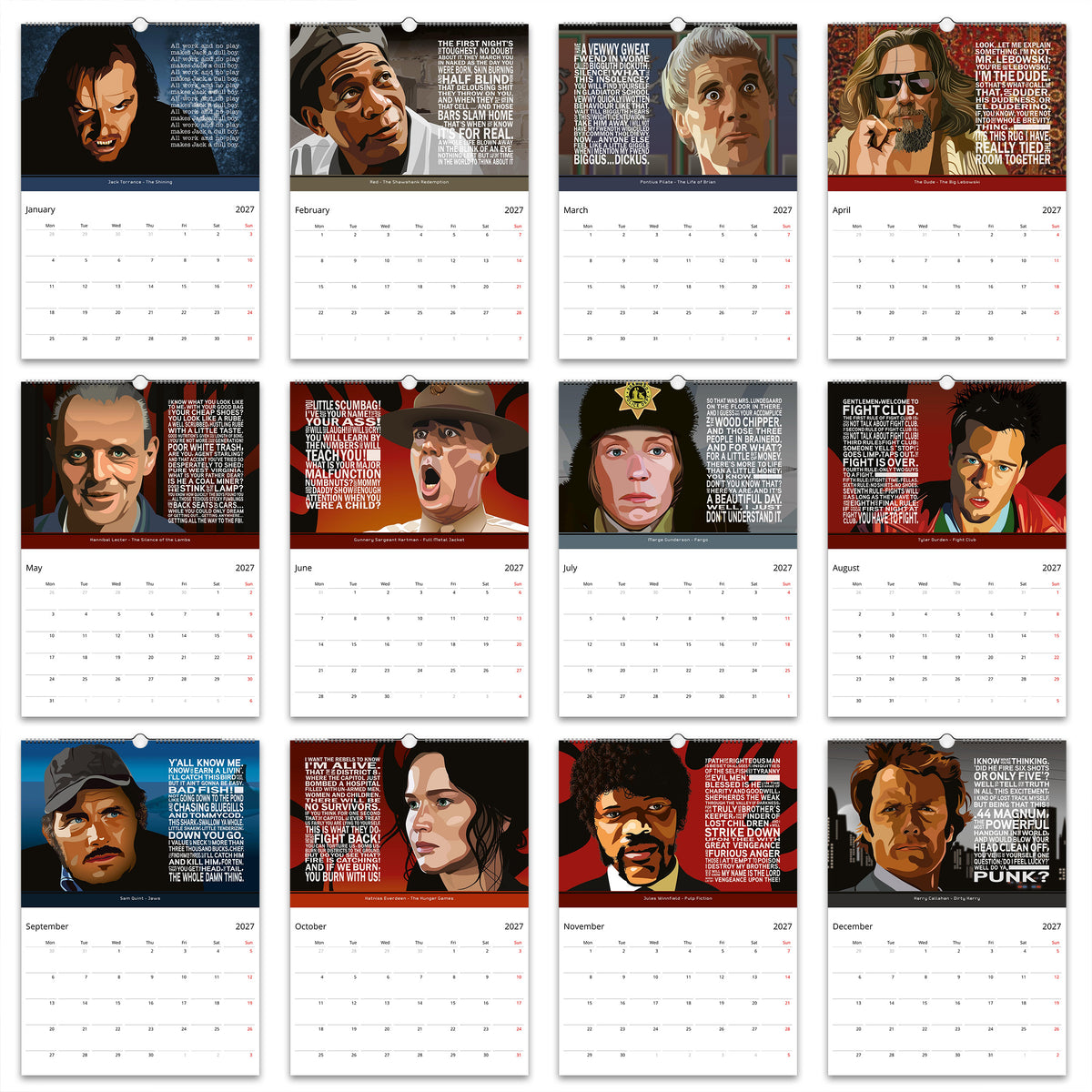 Iconic Movie Film Quote Wall calendar 2027