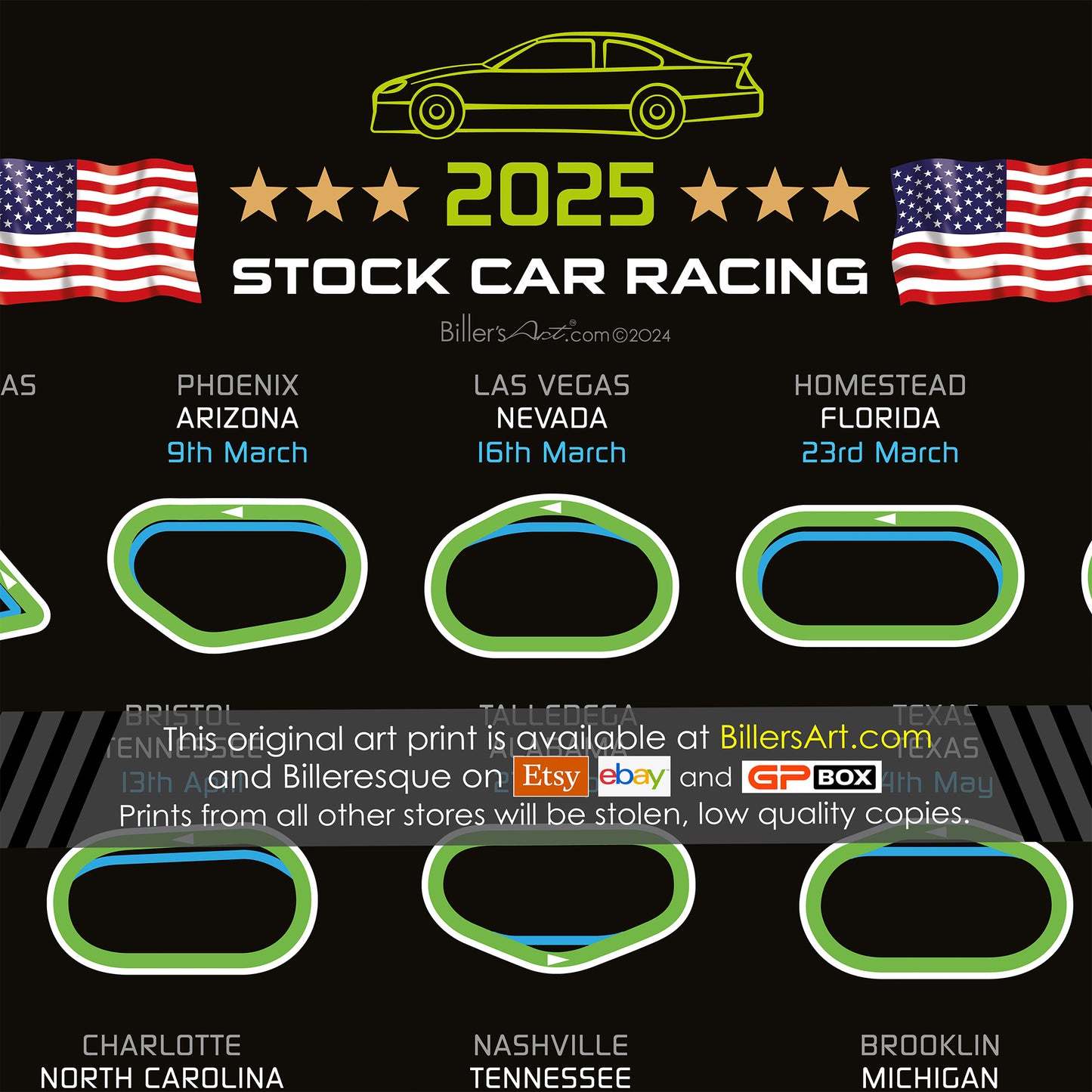 NASCAR 2025 Detailed Season Fixtures Portrait Wall Calendar Track Layouts