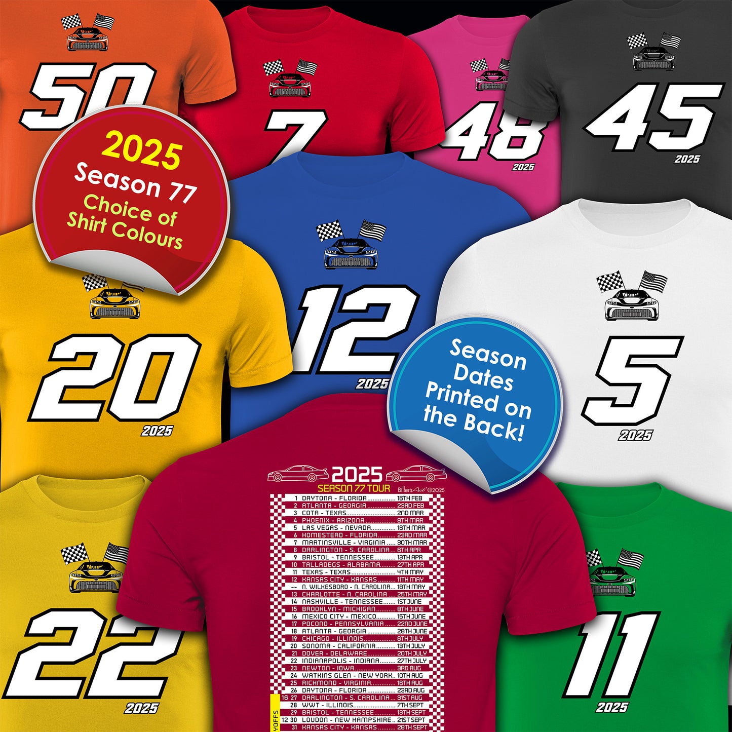 2025 Numbered Stock Car Fixtures Nascar T-Shirt