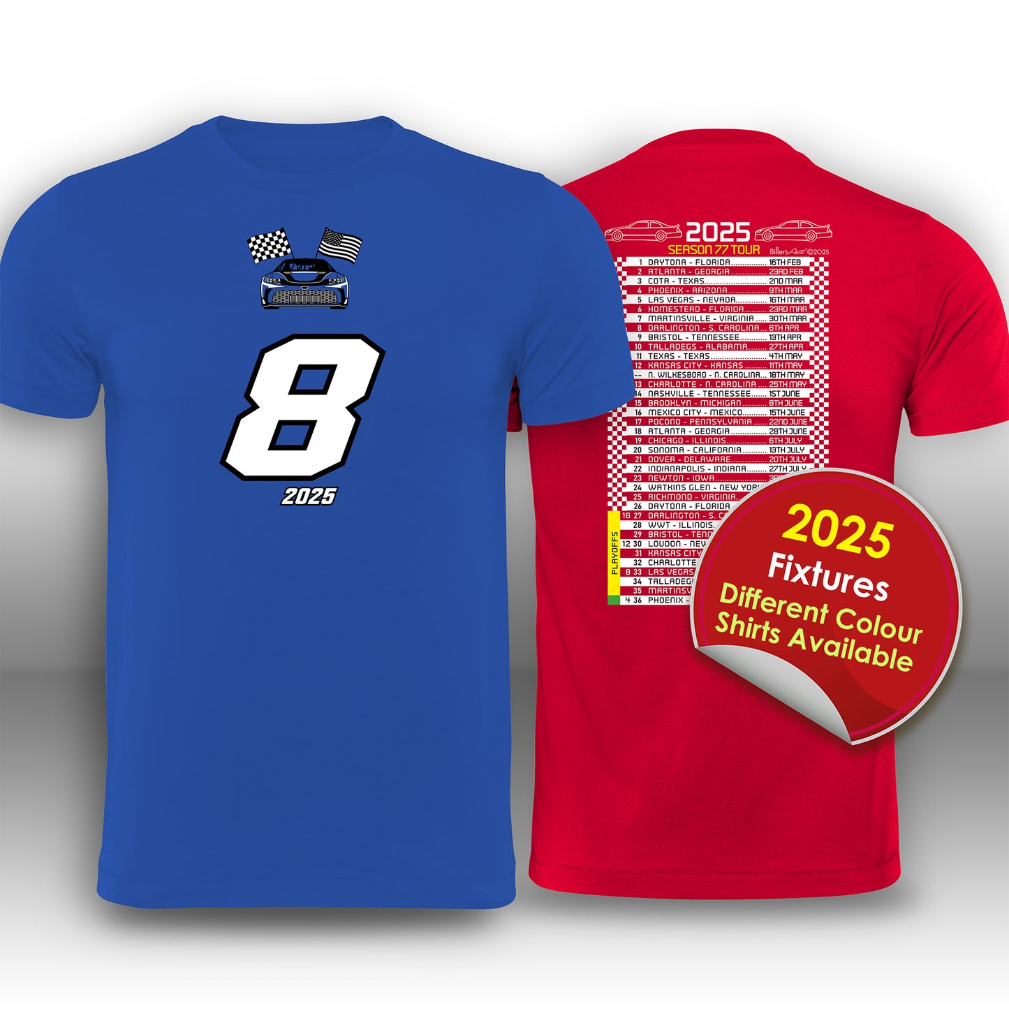 2025 Numbered Stock Car Fixtures Nascar T-Shirt