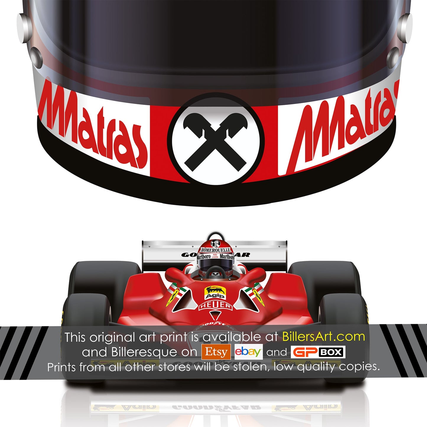 Niki lauda Ferrari 1977 Formula 1 Racing Helmet Print