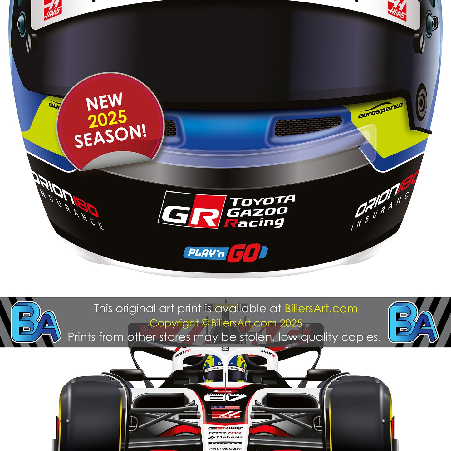 Oliver Bearman Formula 1 Racing Helmet 2025 Haas Print