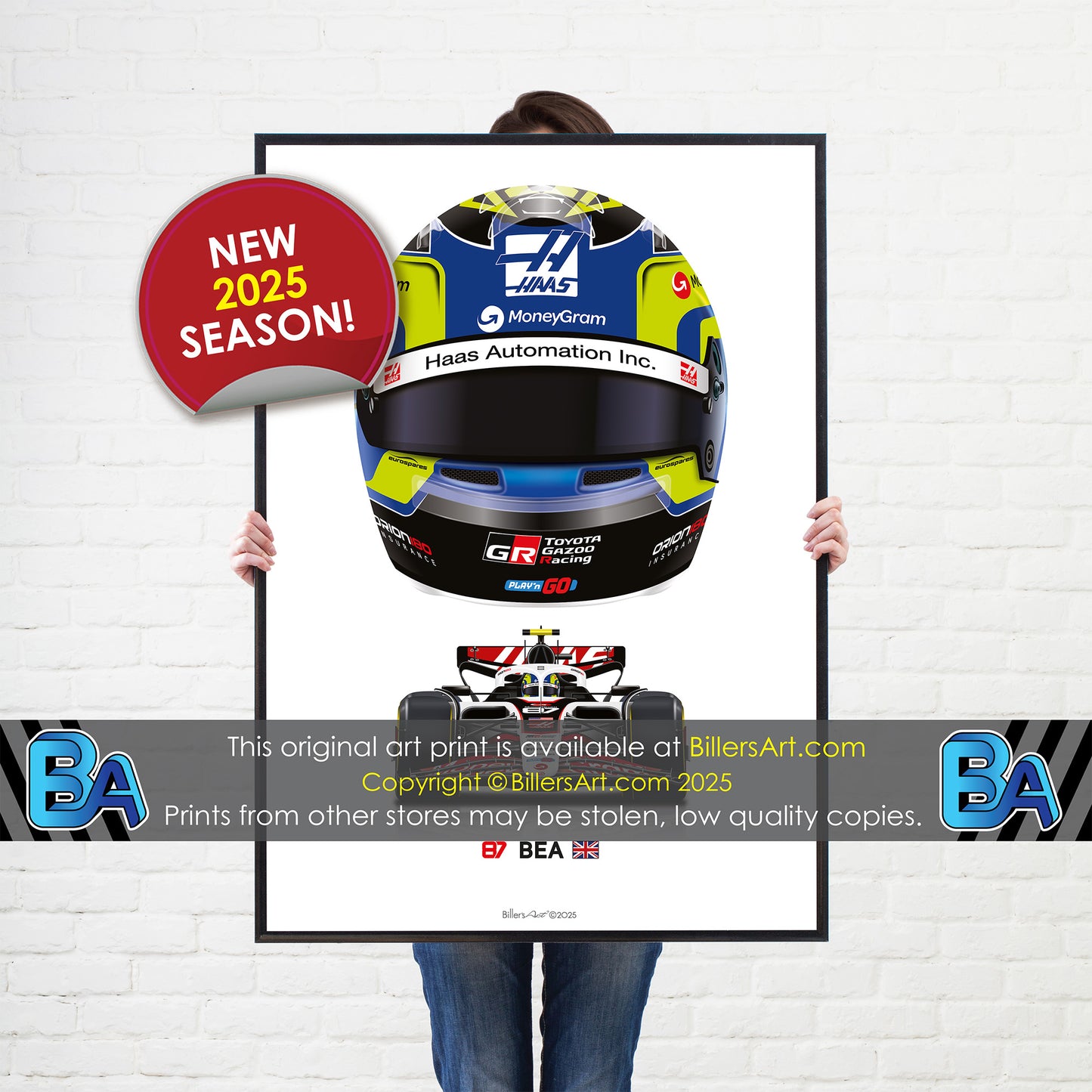 Oliver Bearman Formula 1 Racing Helmet 2025 Haas Print