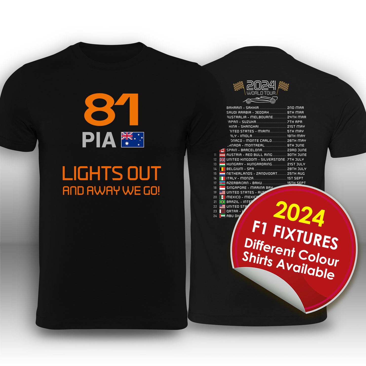 Oscar Piastri Formula 1 2024 Race Calendar T-Shirt