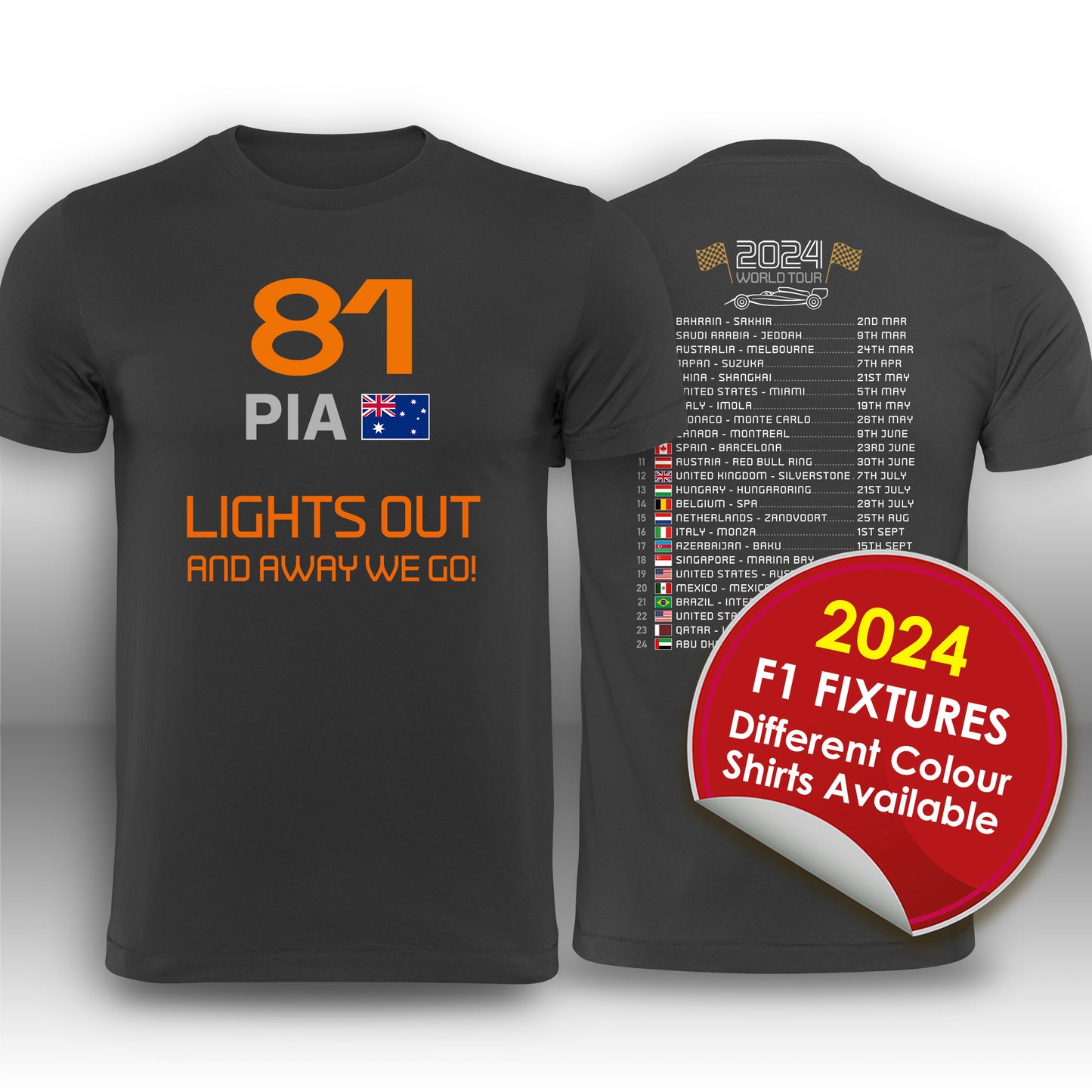 Oscar Piastri Formula 1 2024 Race Calendar T-Shirt