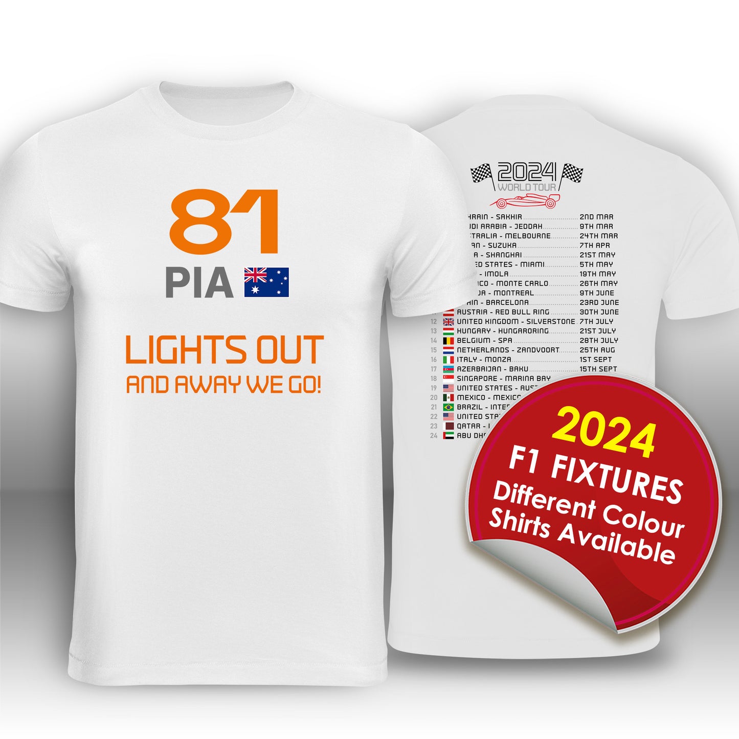 Oscar Piastri Formula 1 2024 Race Calendar T-Shirt