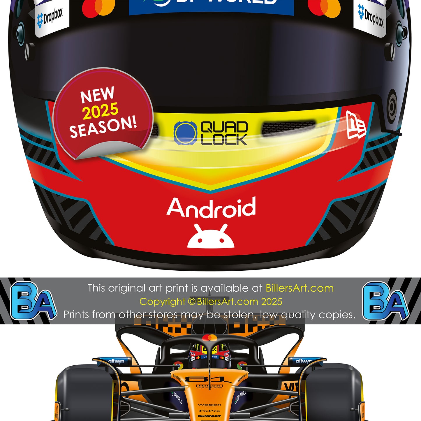 Oscar Piastri Formula 1 Racing Helmet 2025 McLaren Print
