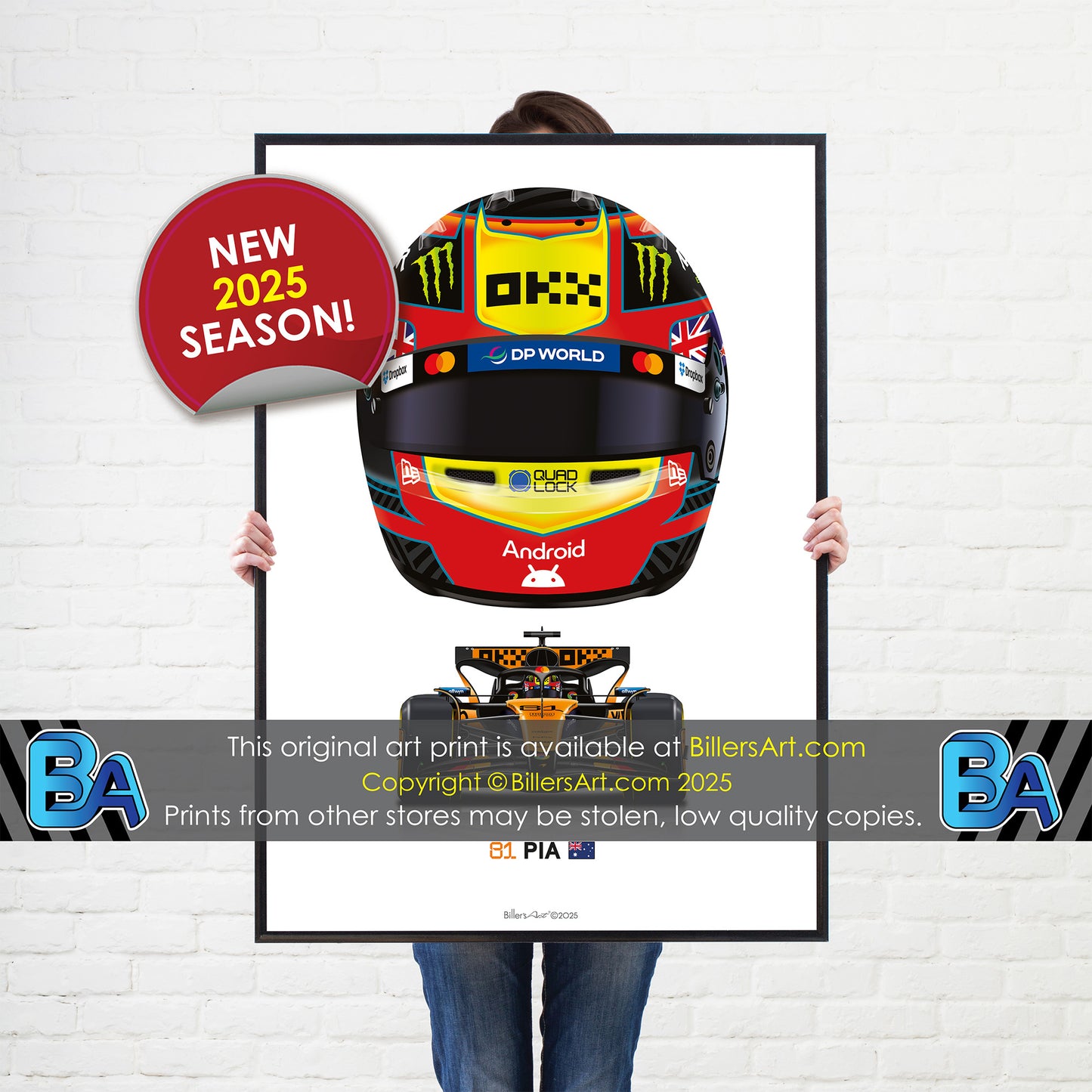 Oscar Piastri Formula 1 Racing Helmet 2025 McLaren Print
