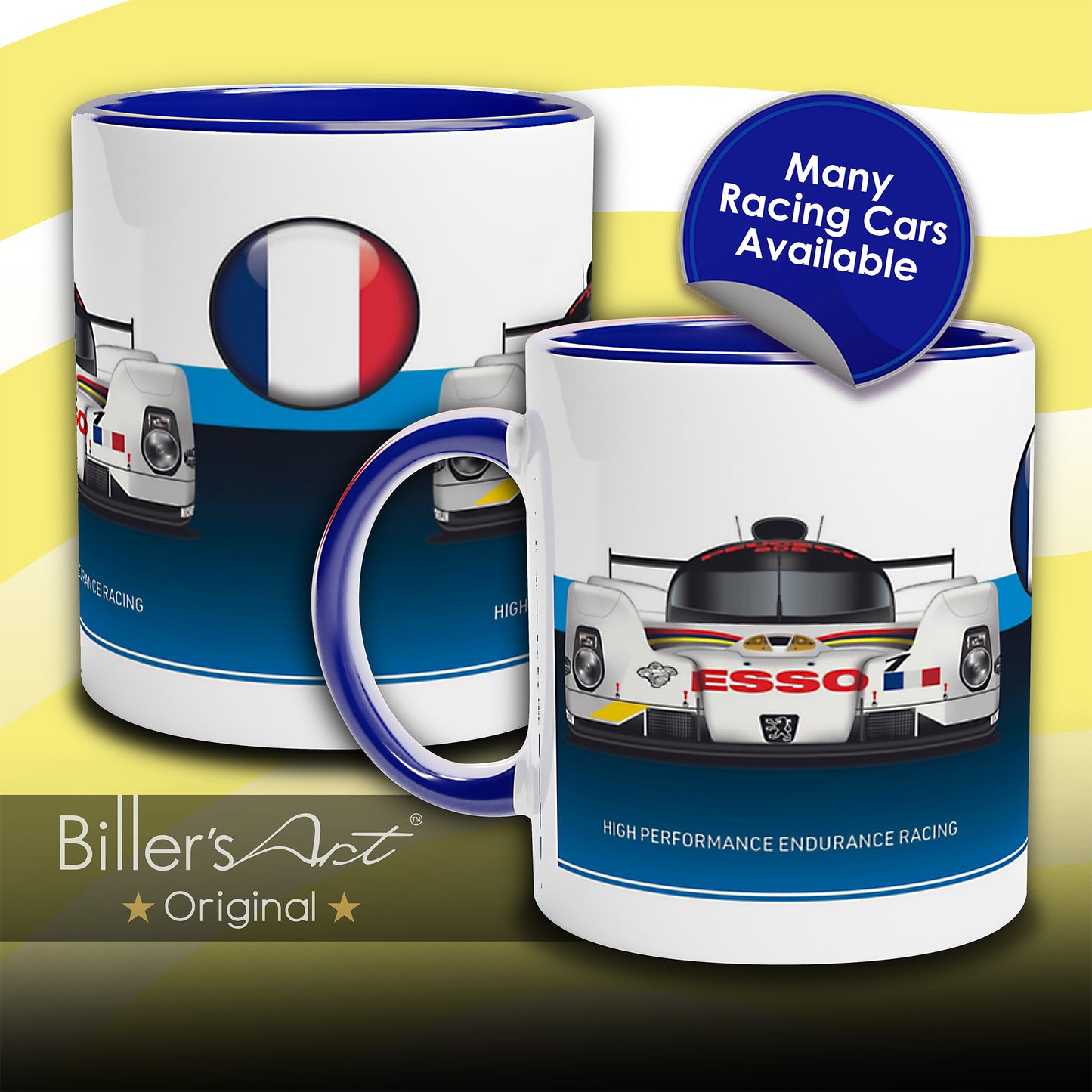 Peugeot EVO Mug - Endurance Racing Car Mug on a French Flag background