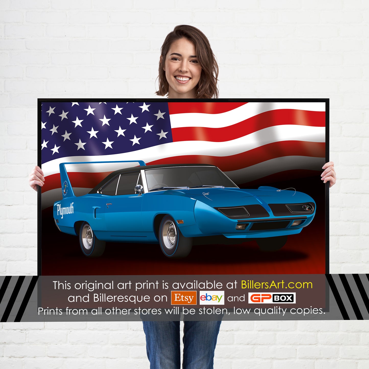 Plymouth Superbird 1969 US Muscle Car High Quality Colourful Illustration Poster