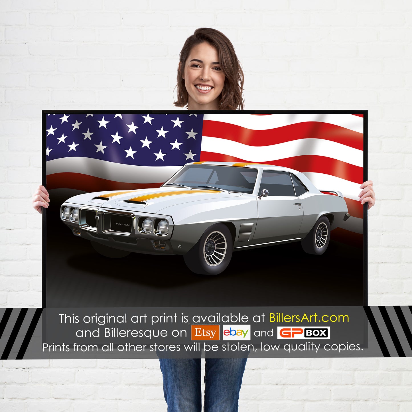 Pontiac Firebird US Muscle Car High Quality Colourful Illustration Poster