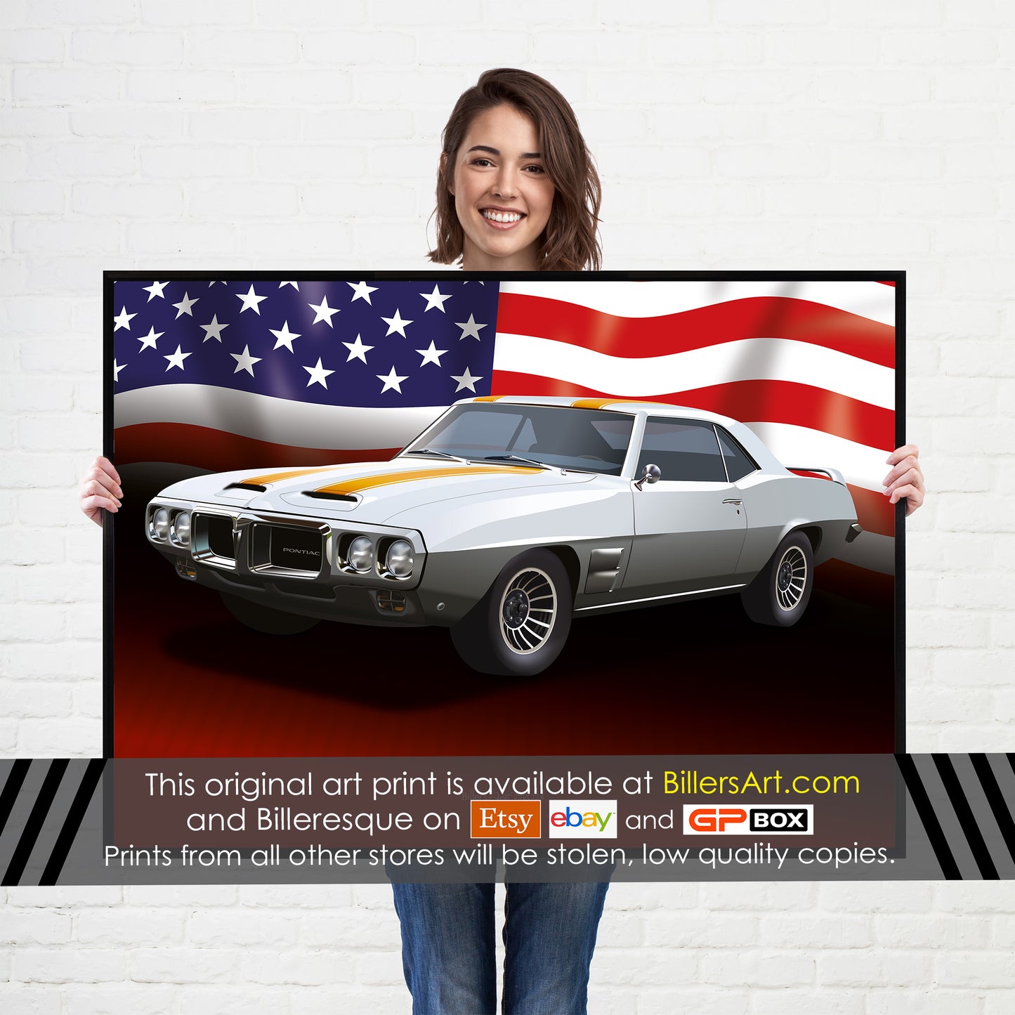 Pontiac Firebird US Muscle Car High Quality Colourful Illustration Poster