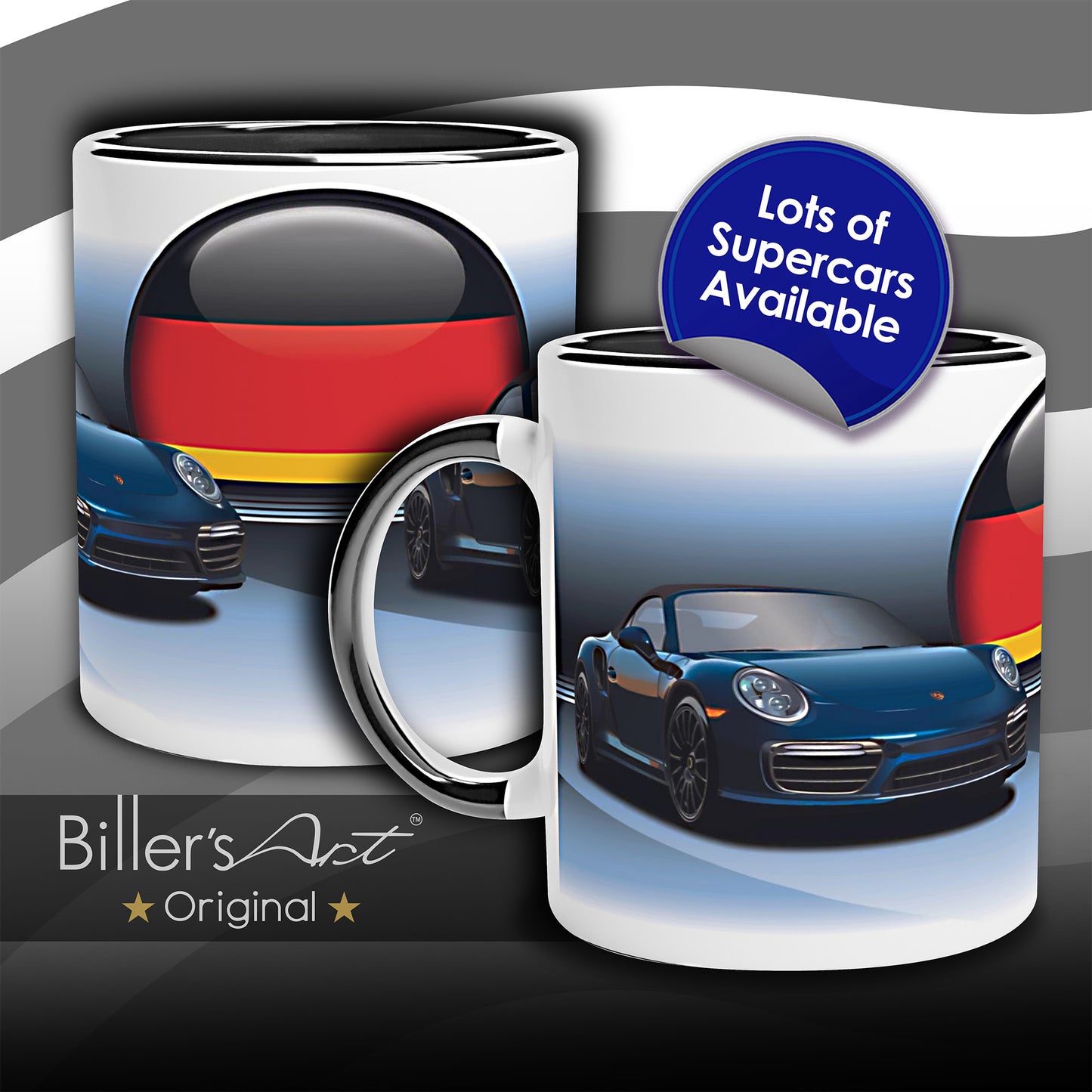 Porsche 911 Supercar High Quality Colourful Mug with the German Flag