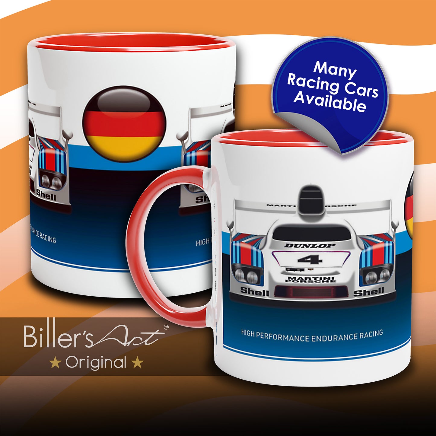 Porsche 936 Mug - Endurance Racing Car Mug on a German Flag background
