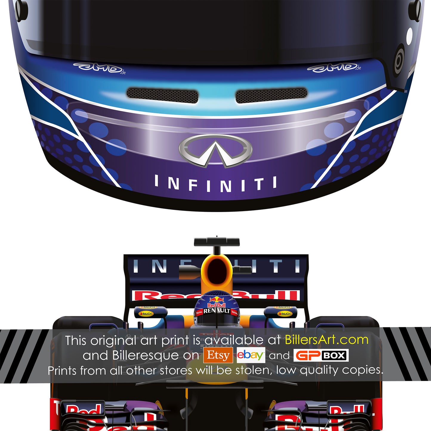 Sebastian Vettel Formula 1 Red Bull 2013 Racing Helmet Print
