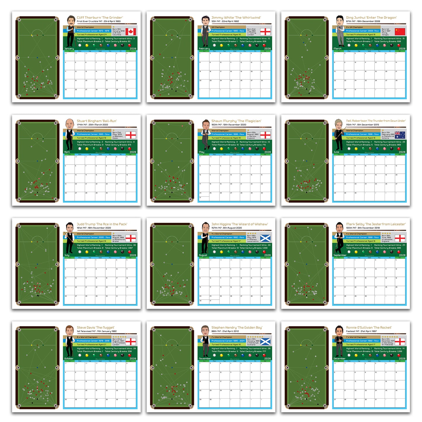 Snooker 2026 Calendar of Maximum 147 Breaks