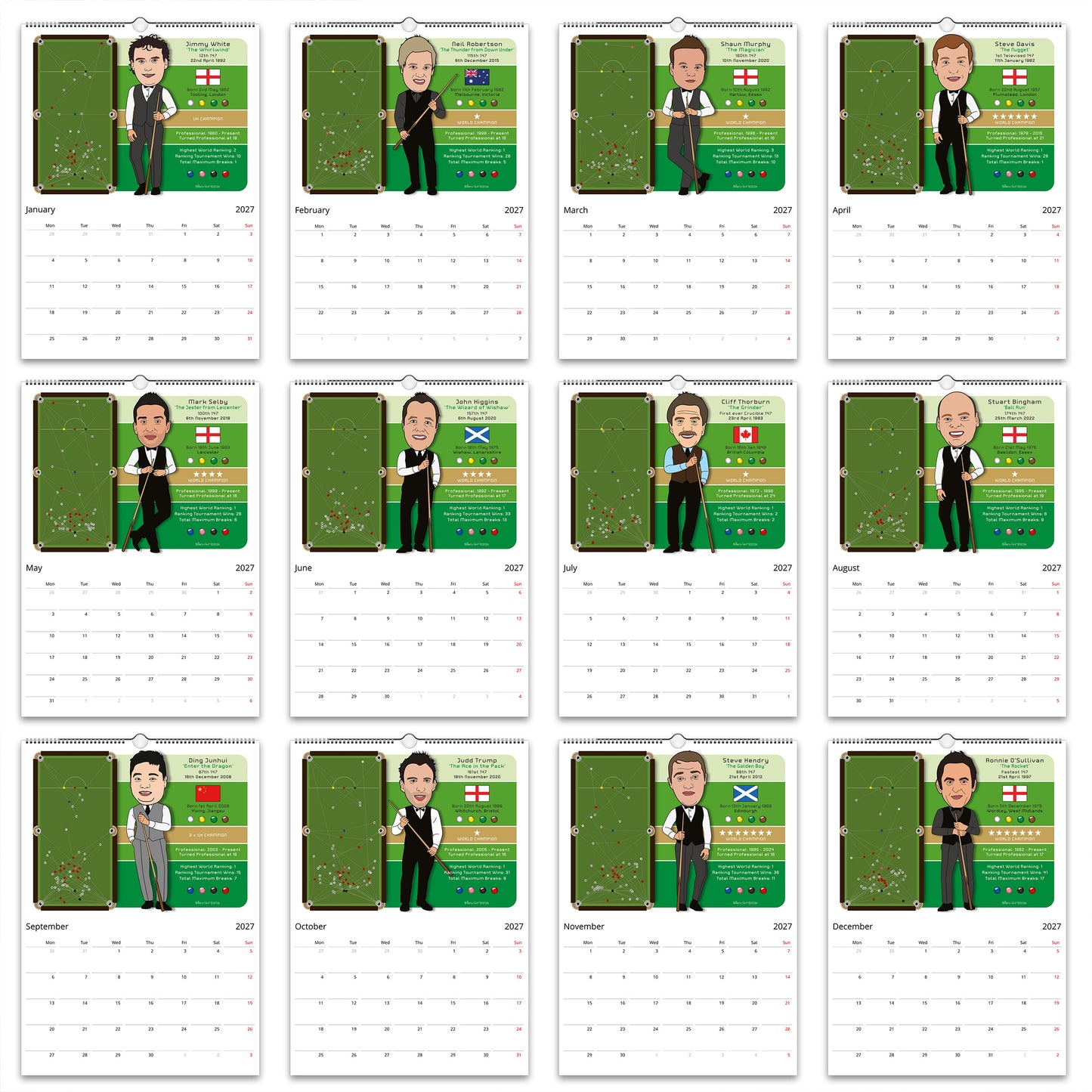 Snooker 2027 Calendar of Maximum 147 Breaks