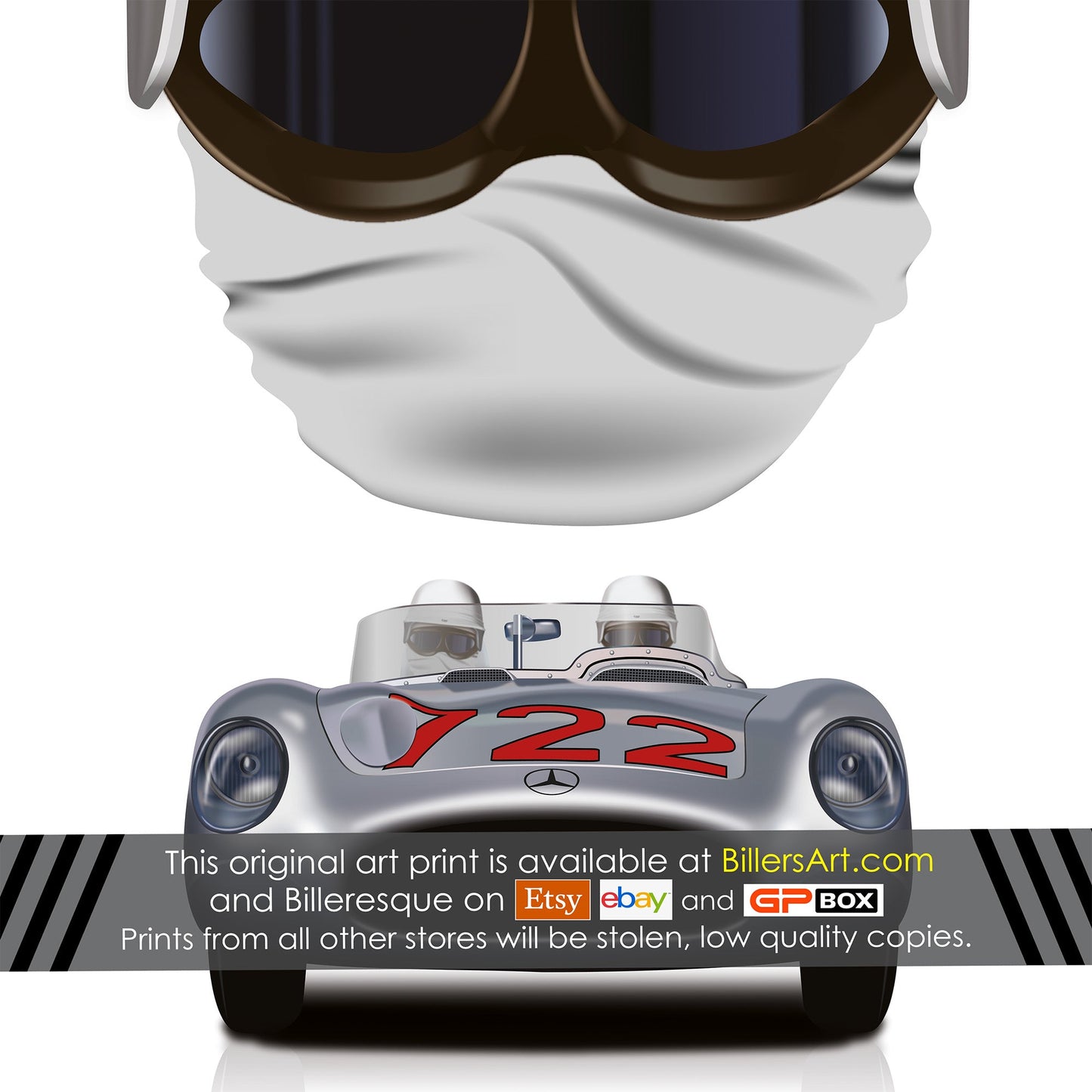 Sterling Moss Helmet Mercedes 1955 Poster
