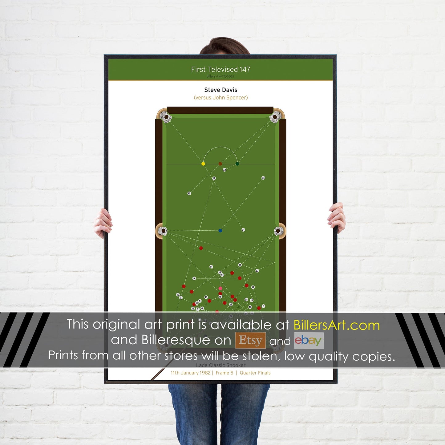 Snooker Steve Davis 147 Poster 1982 - Snooker print wall art gift