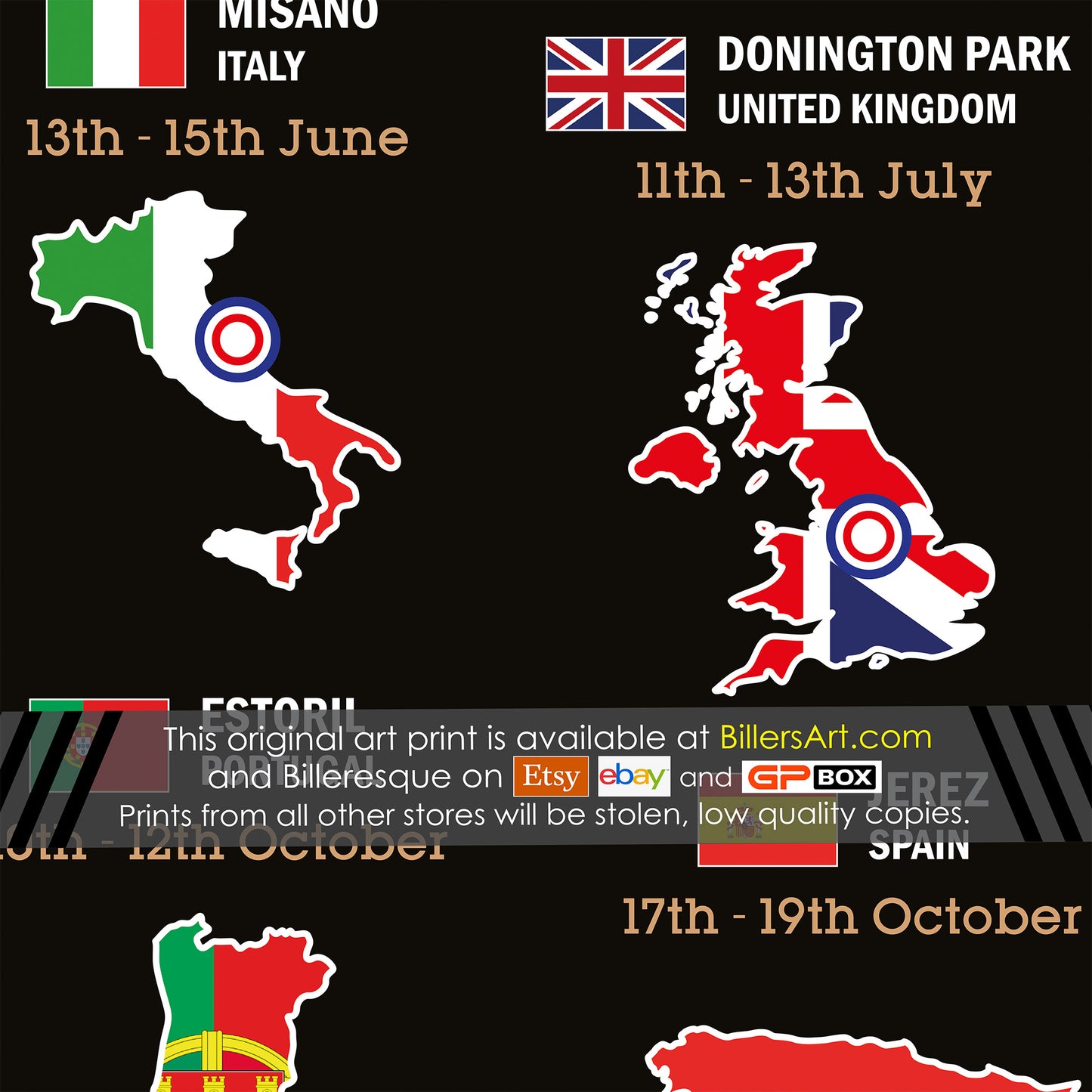 SBK Superbike 2025 Detailed Season Fixtures Landscape Wall Calendar with Countries and Flags print