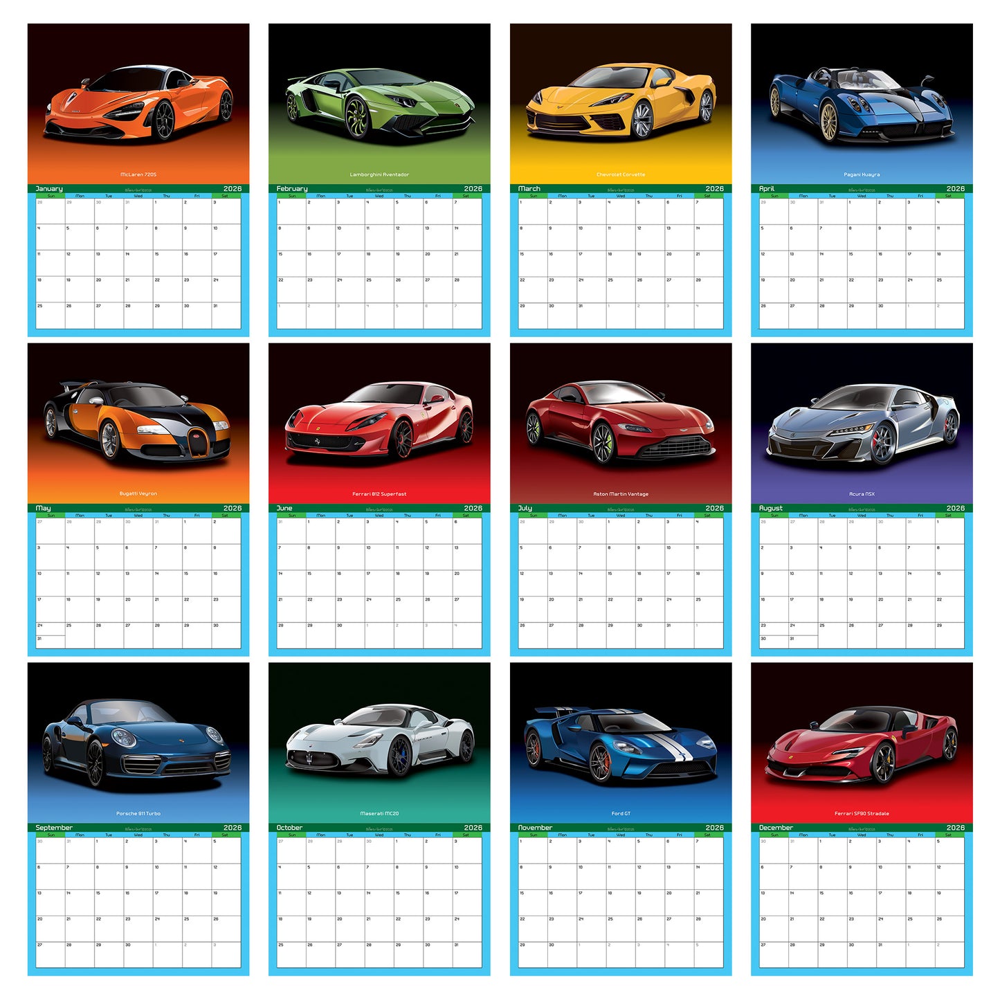 2026 Supercars Calendar - fast cars calendar