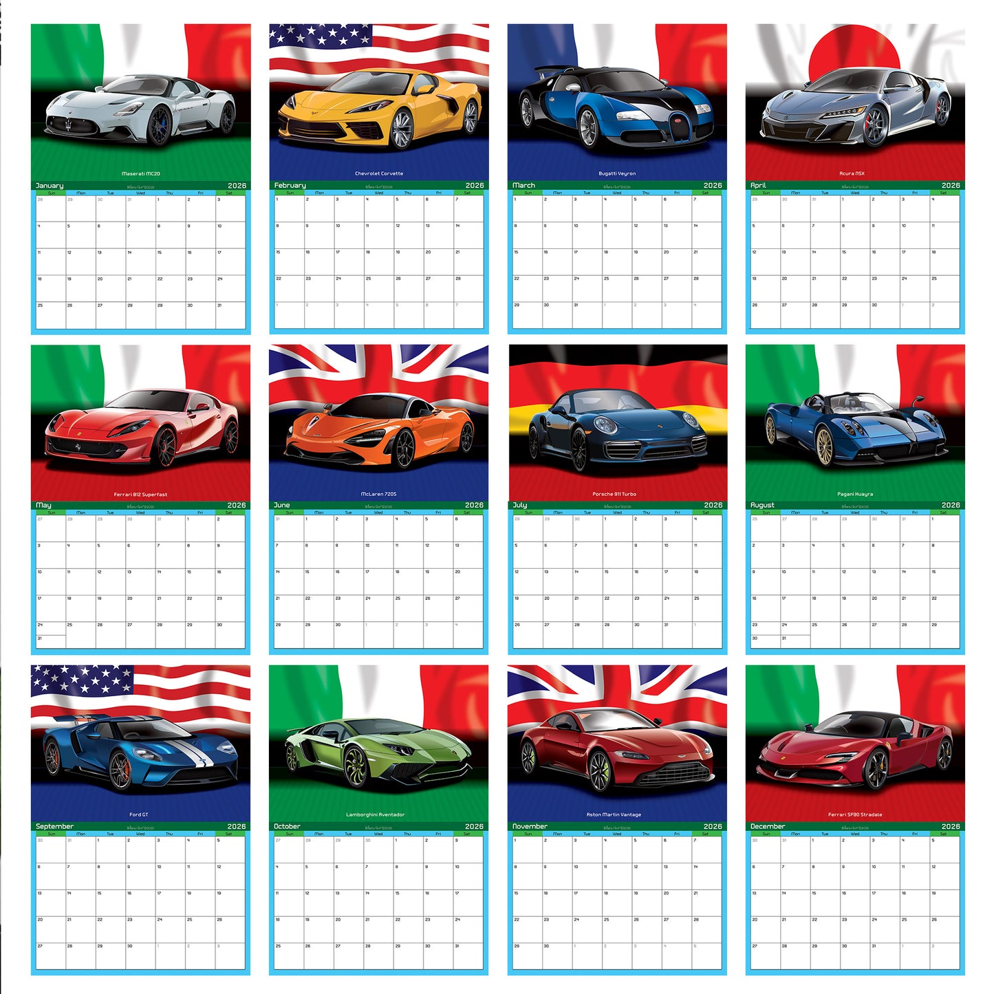 2026 Supercars Calendar on Flag Backgrounds