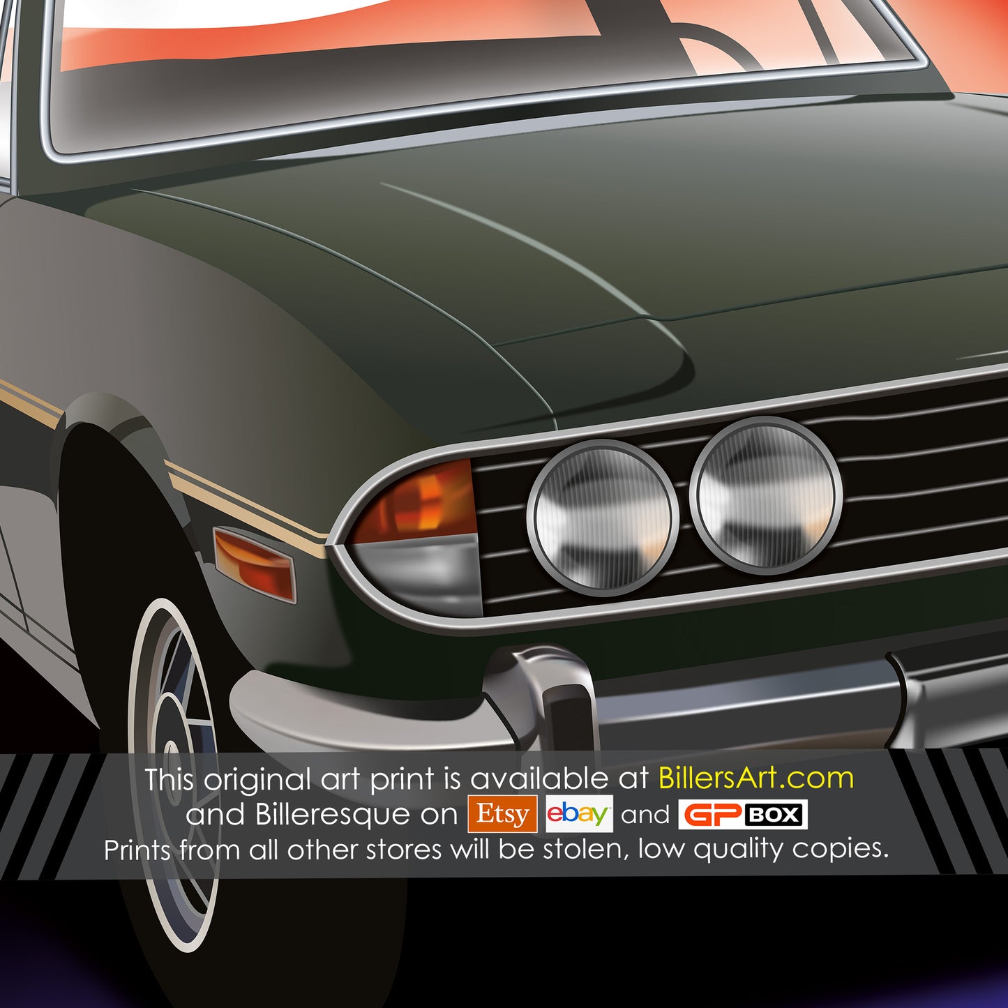 Triumph Stag Classic Car High Quality Colourful Illustration Poster